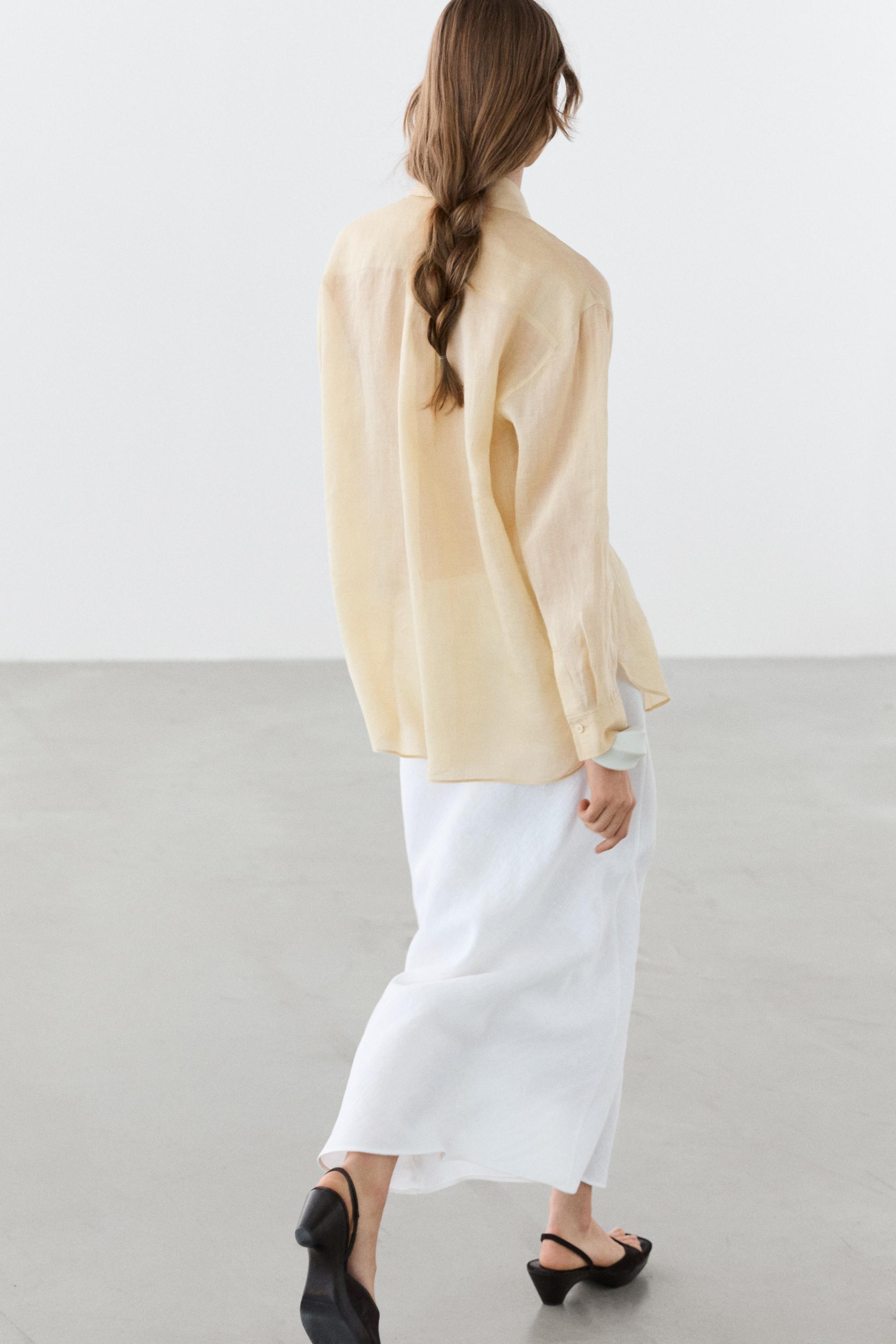 Flowing total look 100% ramie shirt — BEIGE