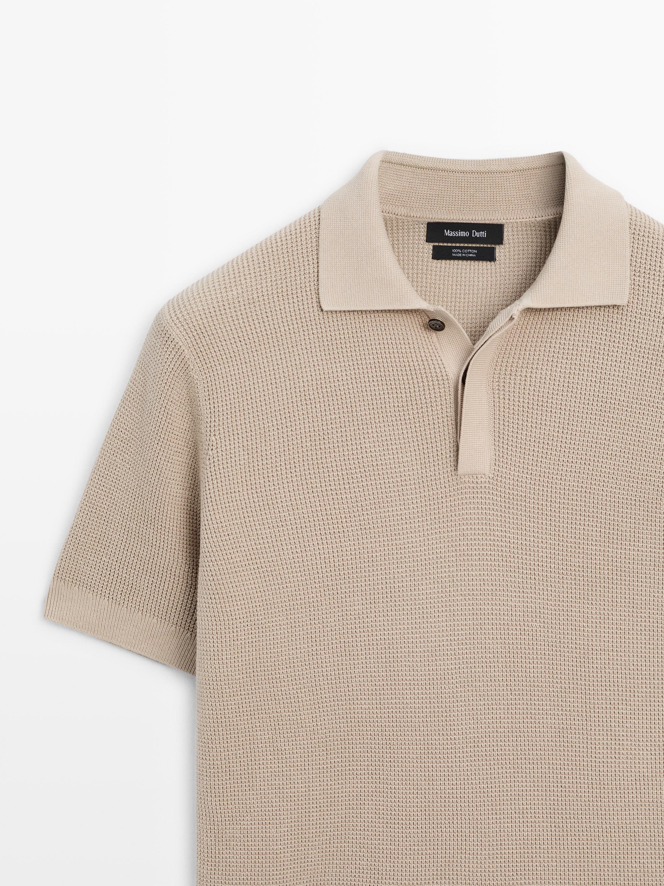Textured cotton knit polo shirt — RUST