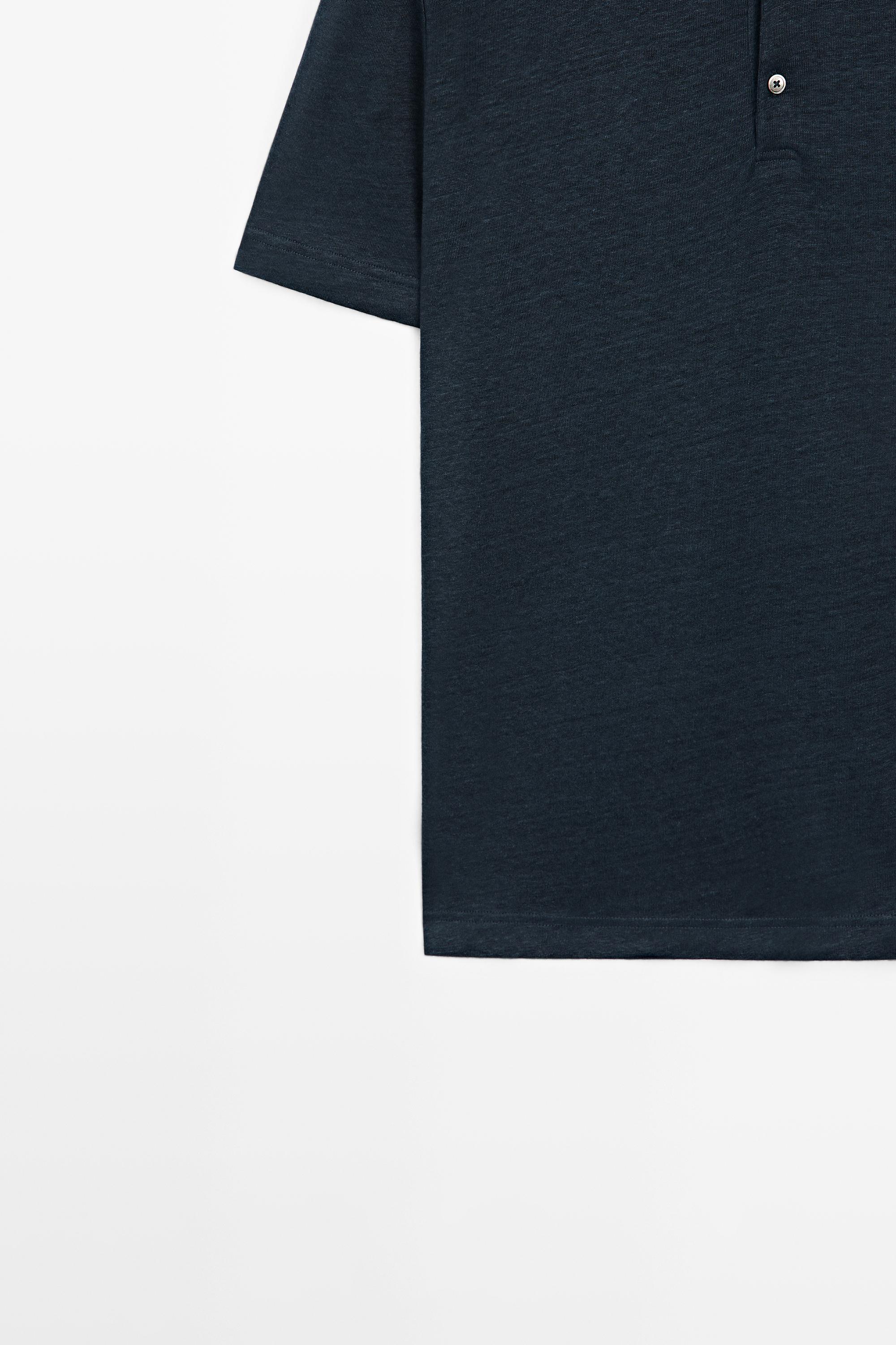 100% linen short sleeve polo shirt — NAVY BLUE