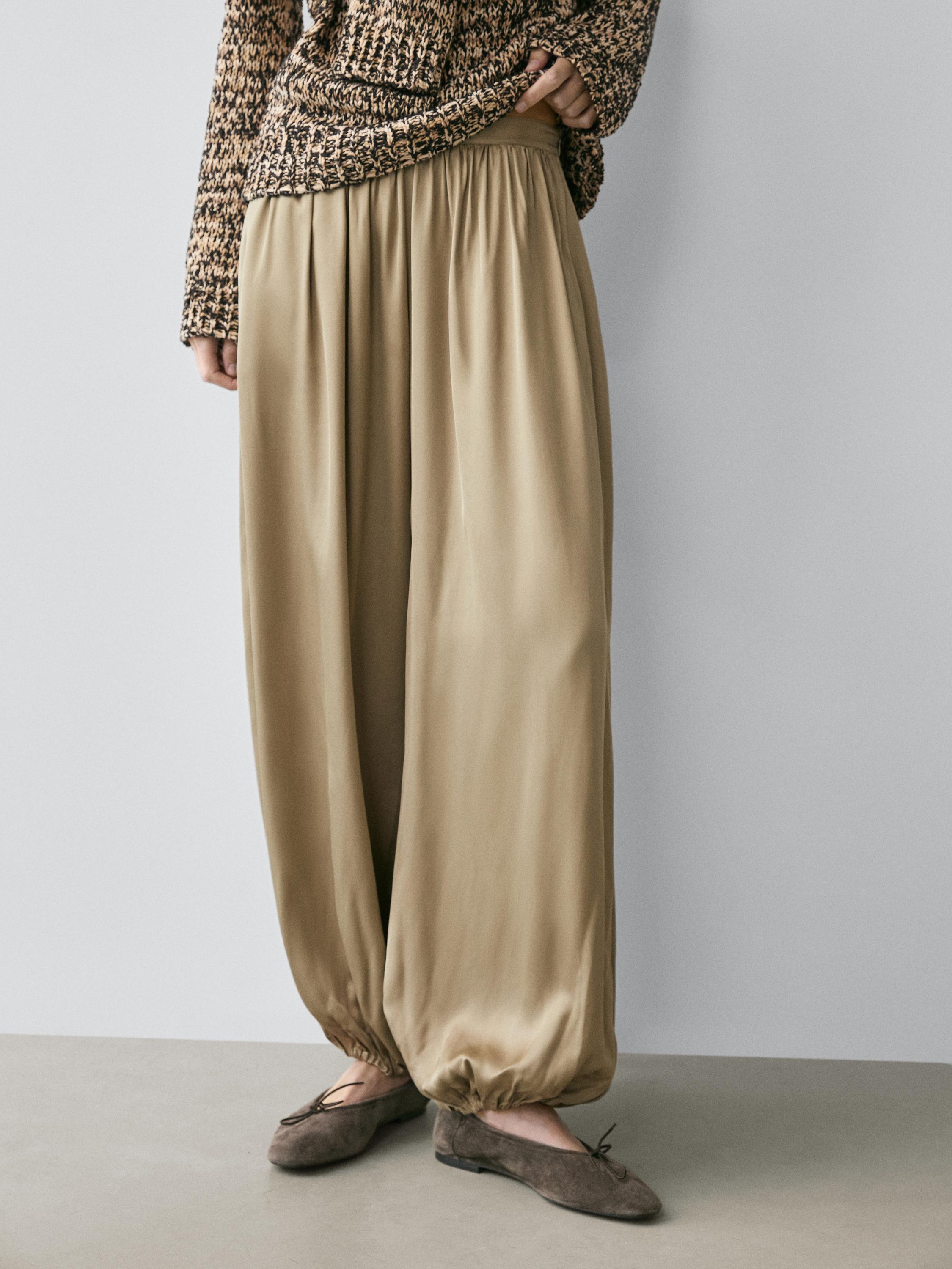 Balloon fit satin pants — BEIGE