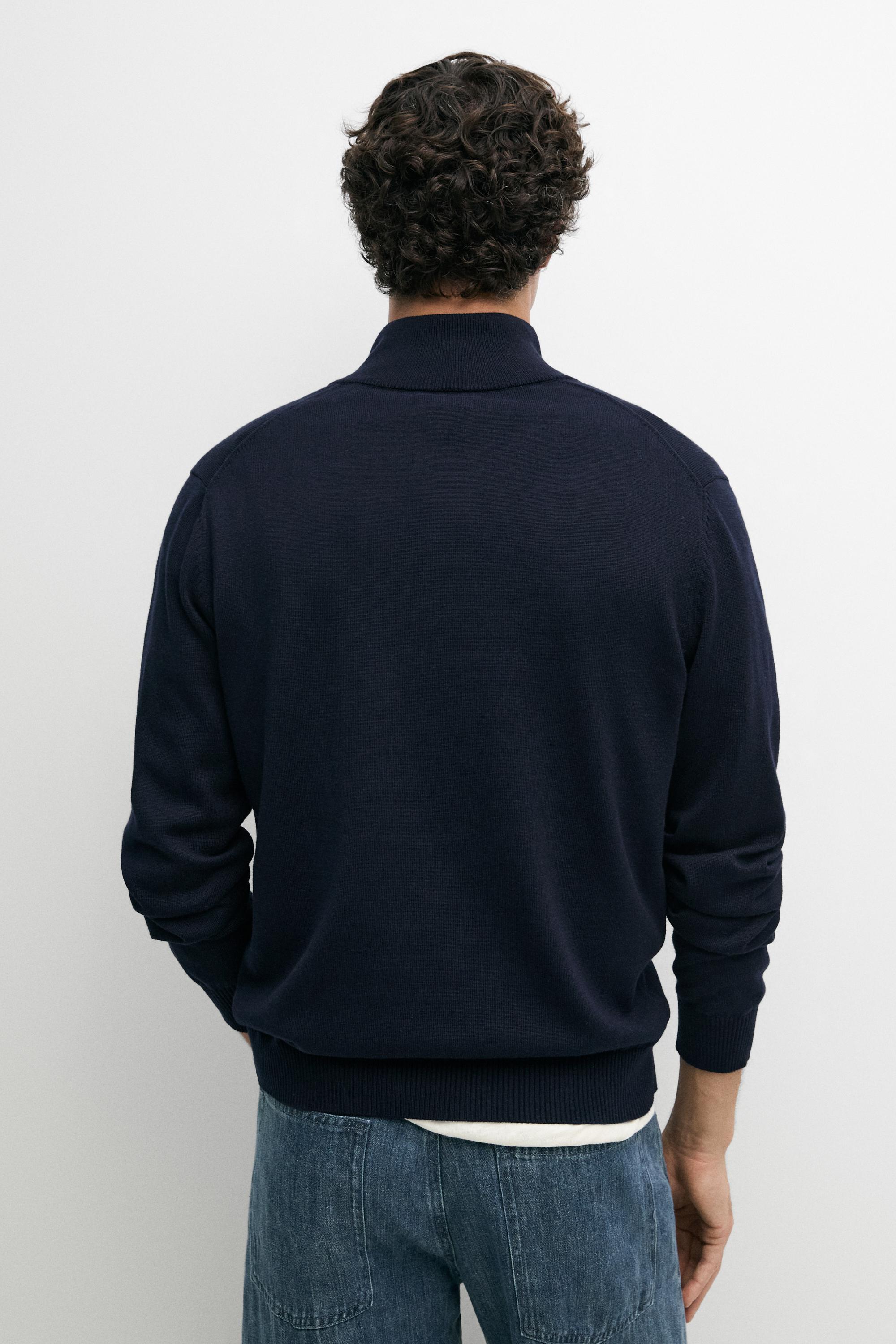 100% cotton knit cardigan — NAVY BLUE