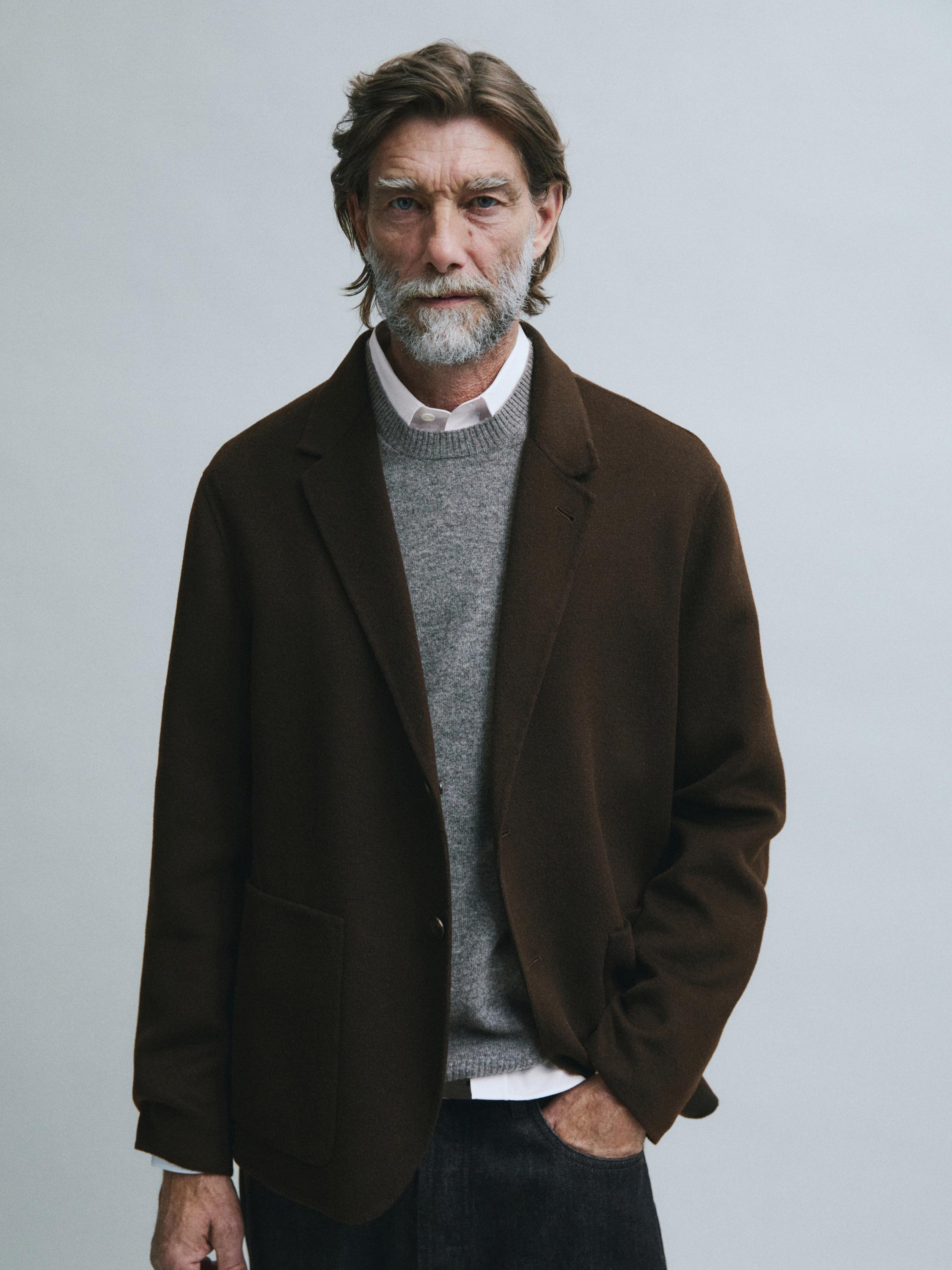 Double-layer wool blend blazer — Chocolate