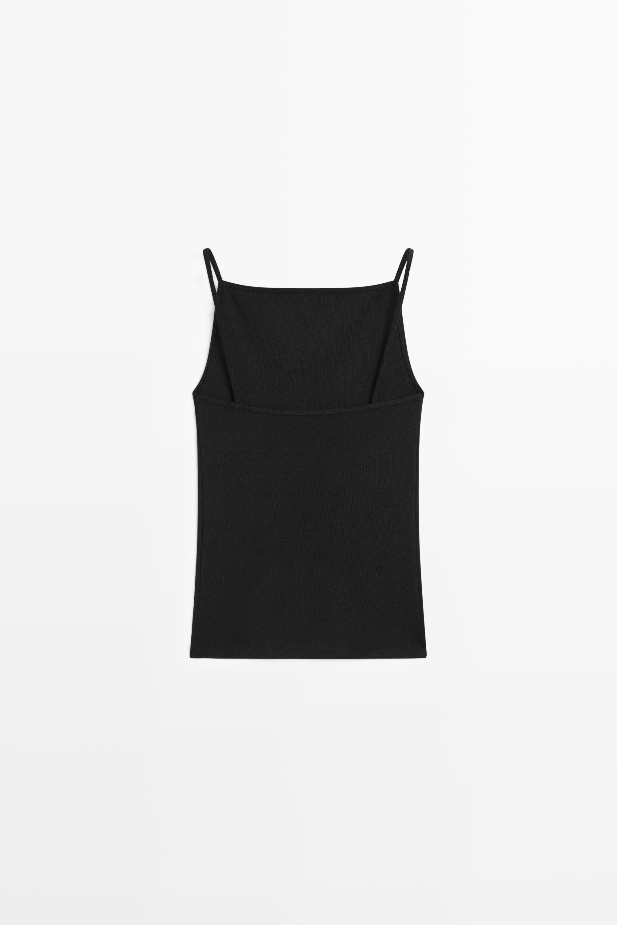 Cotton blend camisole top — BLACK