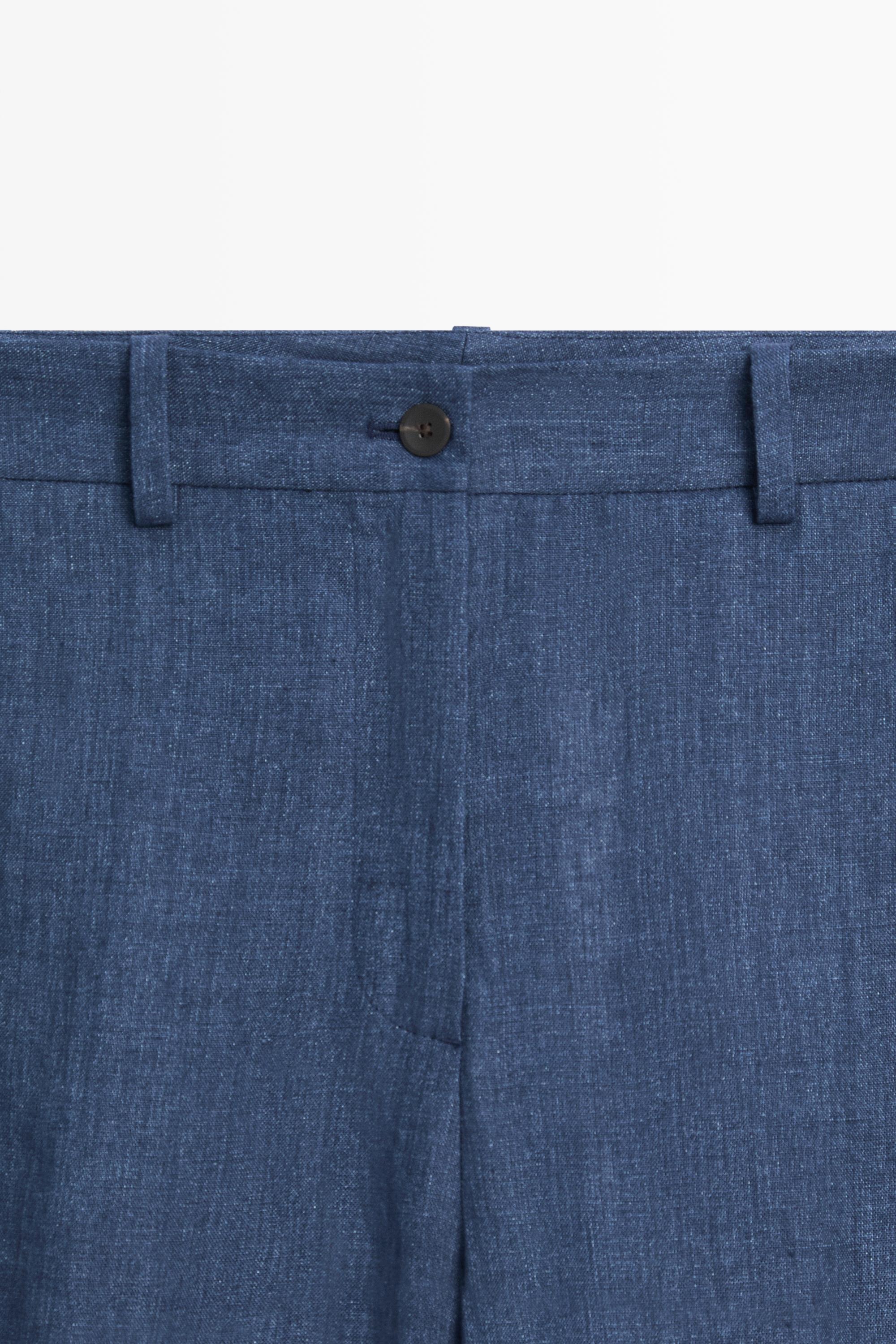 Total look linen pants with buttoned hems — NAVY BLUE