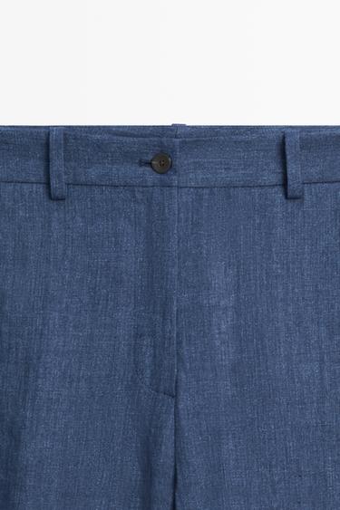 Total look linen pants with buttoned hems — NAVY BLUE 7