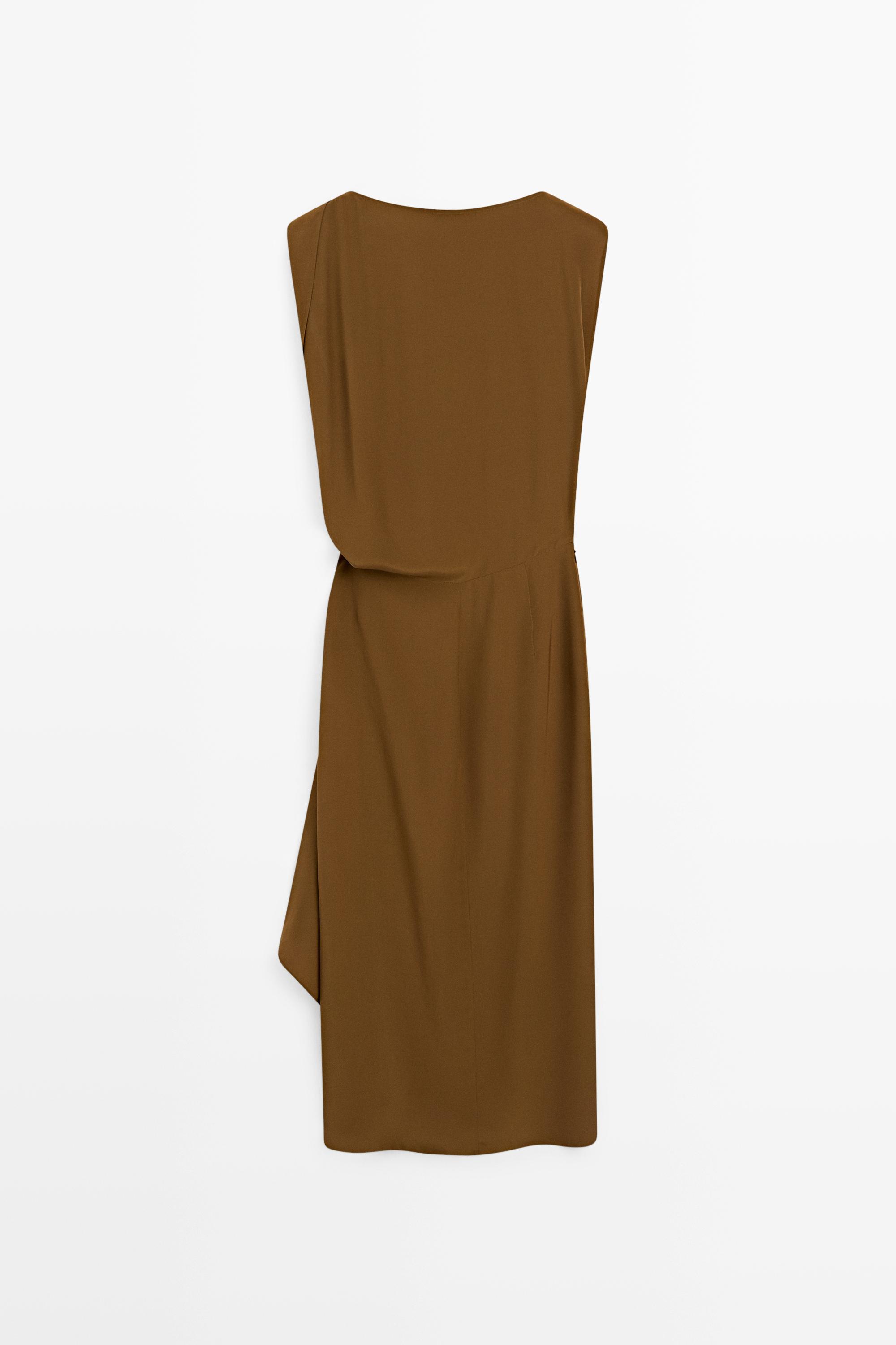 Flowing midi dress with draped detail Golden Dress | Massimo Dutti Flowing midi dress with draped detail Golden Dress | Massimo Dutti