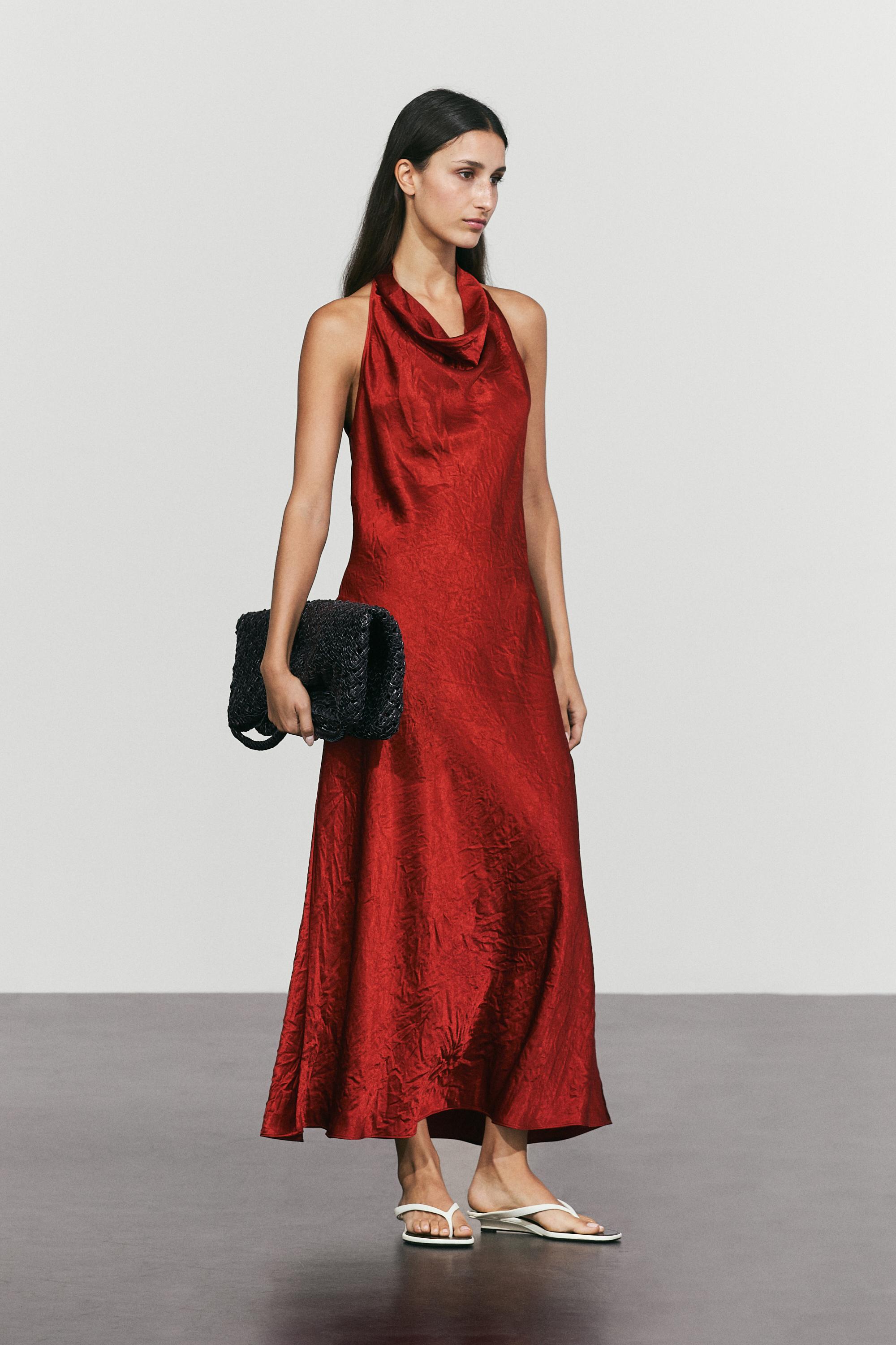 Draped neckline maxi dress — BRIGHT RED