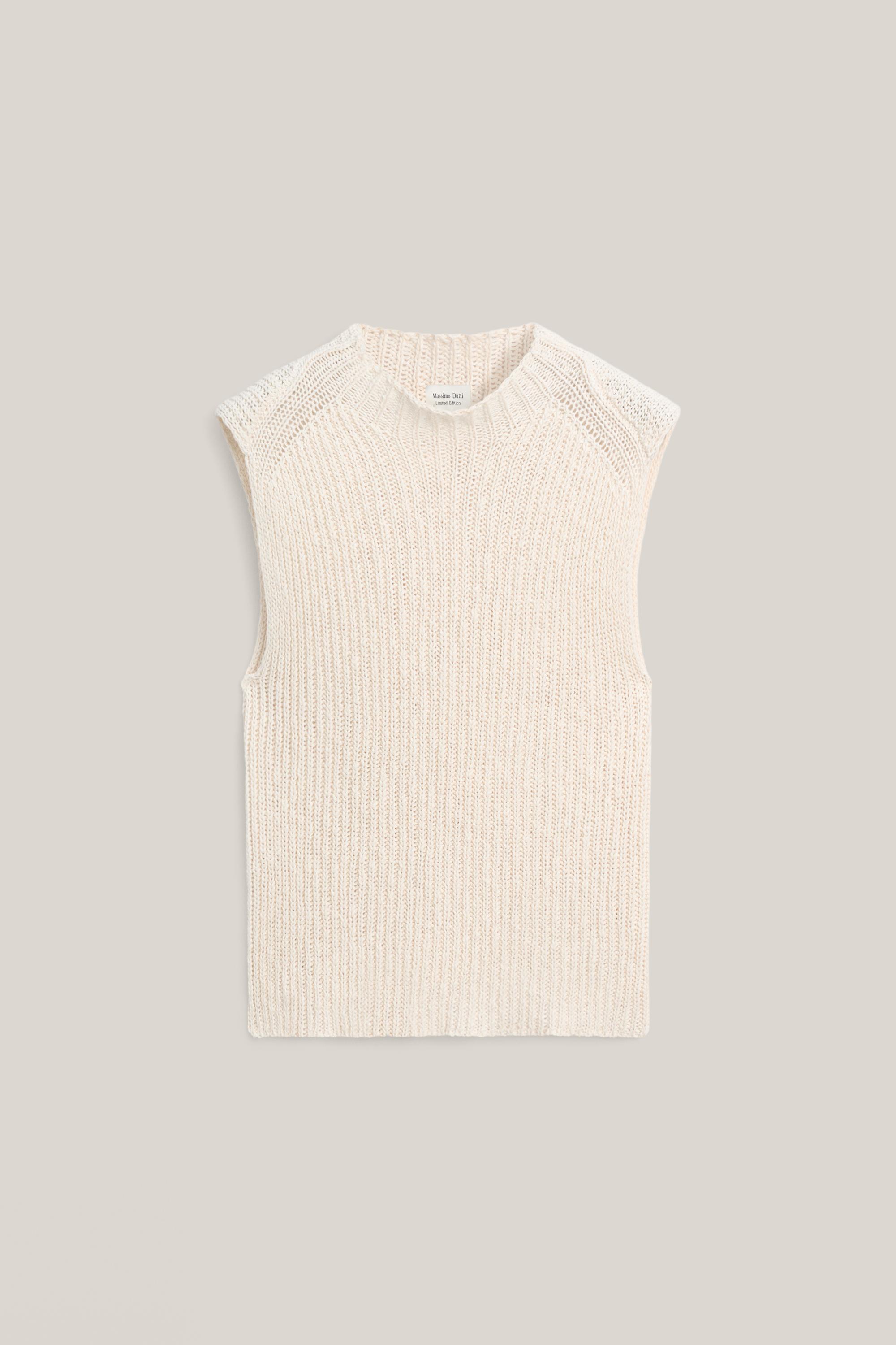 Linen blend openwork mock turtleneck top - LIMITED EDITION