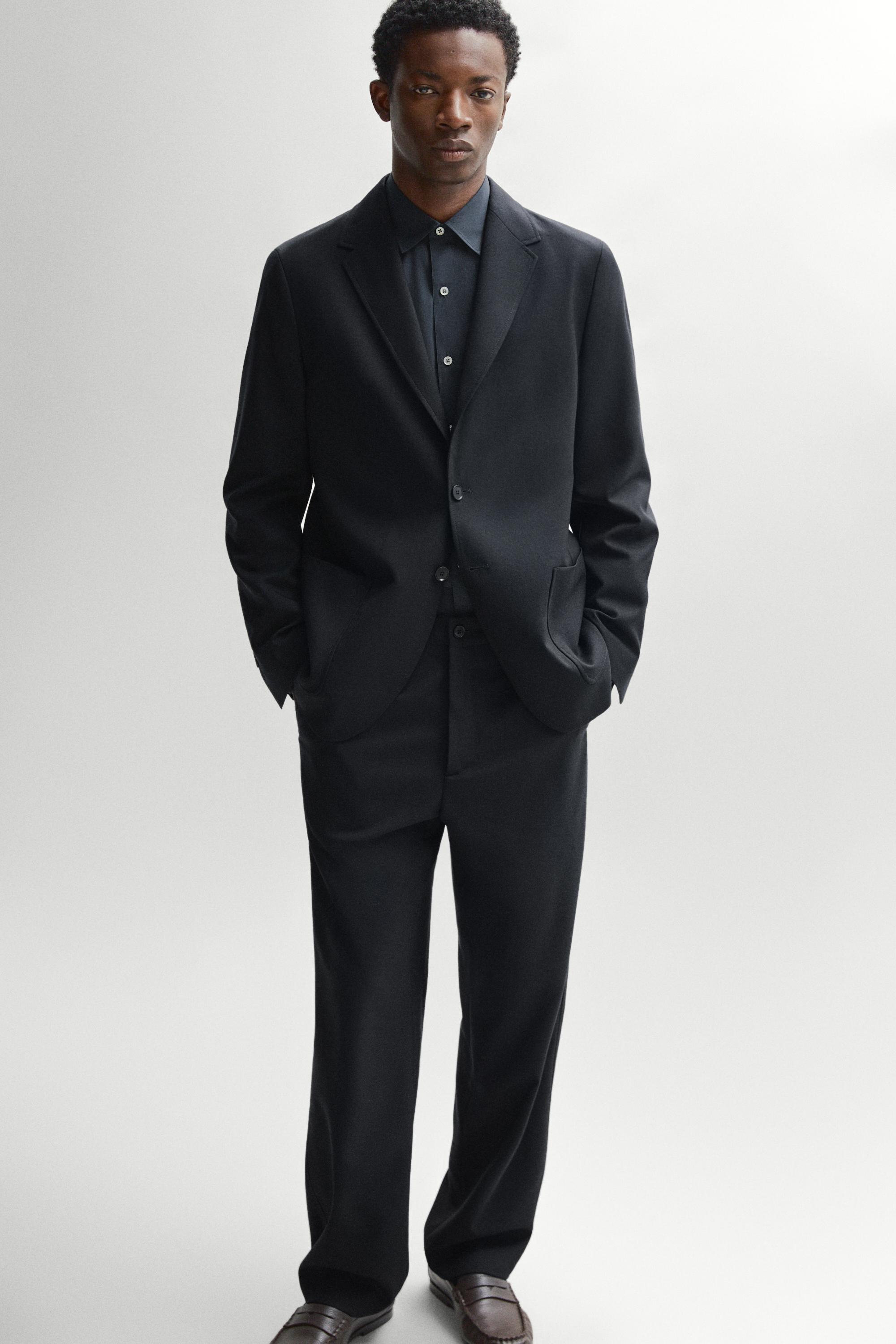 100% cool wool textured pants — DEEP BLUE