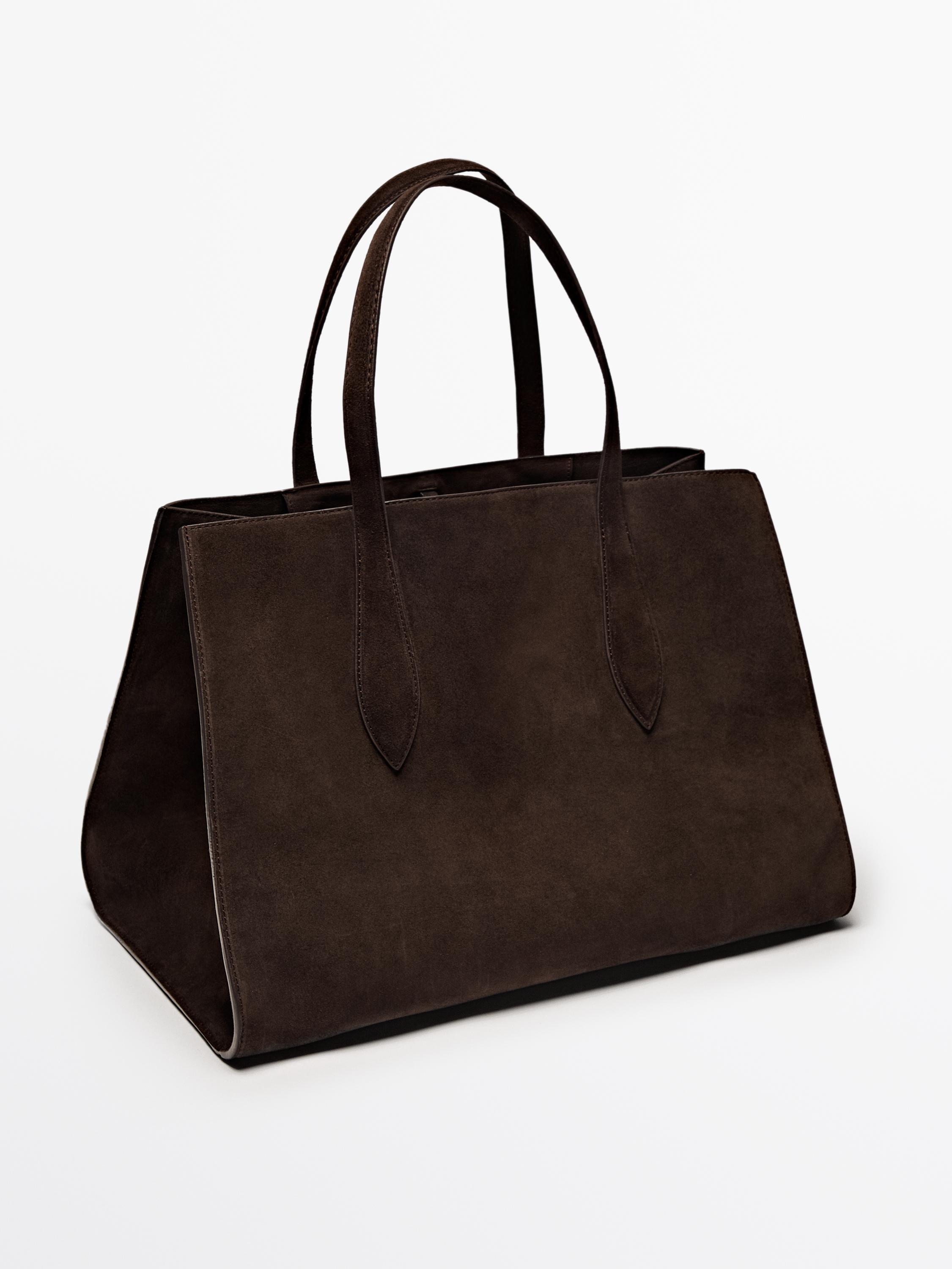 Split suede maxi tote bag