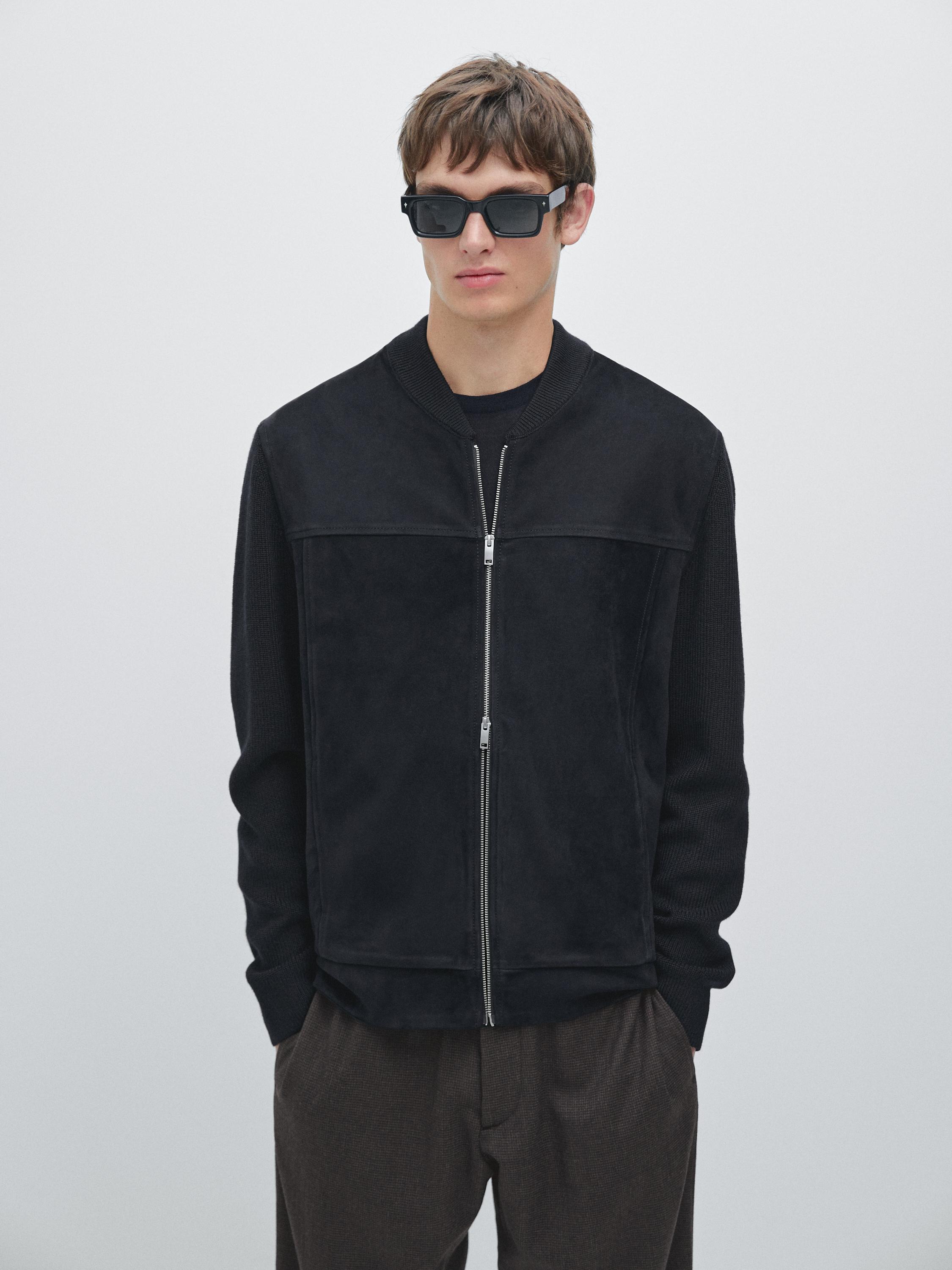 Wool and sheepskin blend bomber jacket