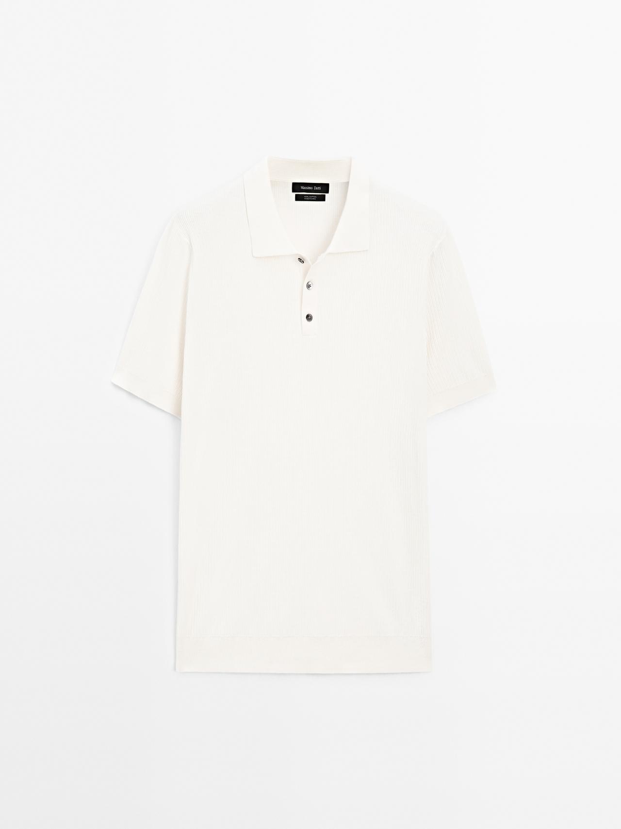 Massimo Dutti - Herre - Poloshirt I Ribstrik Af 100 % Bomuld - Råhvid - Xl