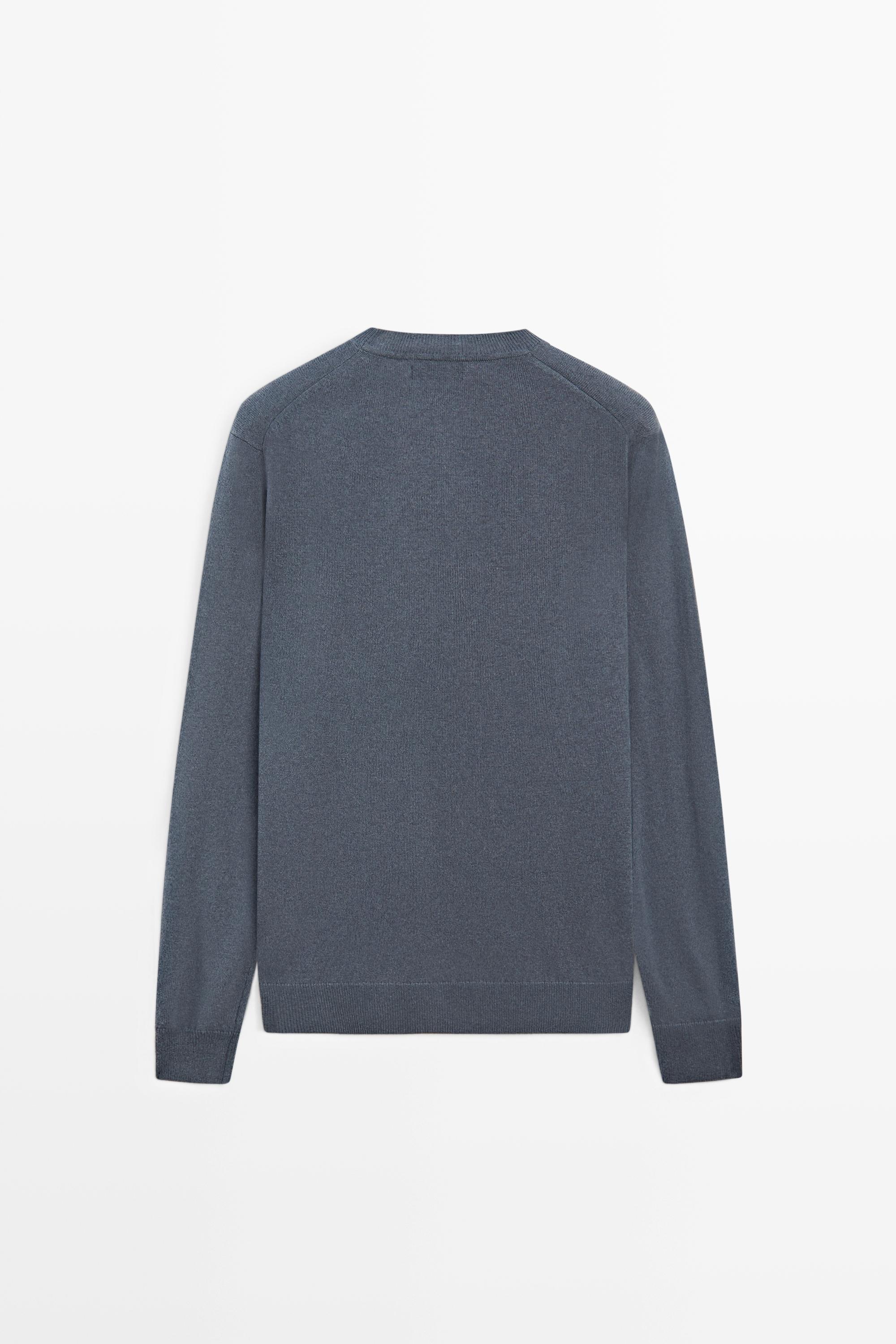 Wool blend round neck knit sweater — DARK BLUE