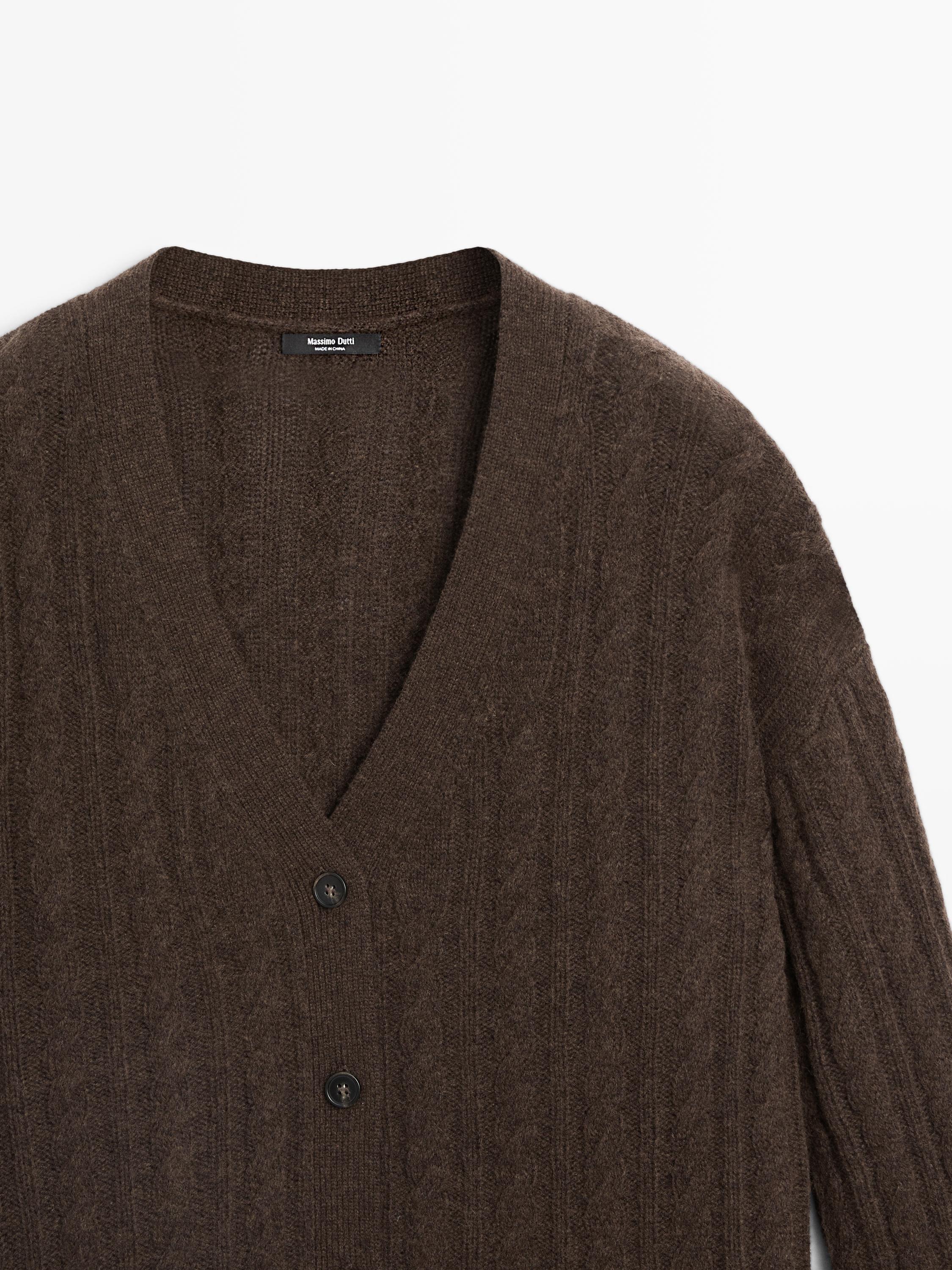 Wool blend cable-knit cardigan