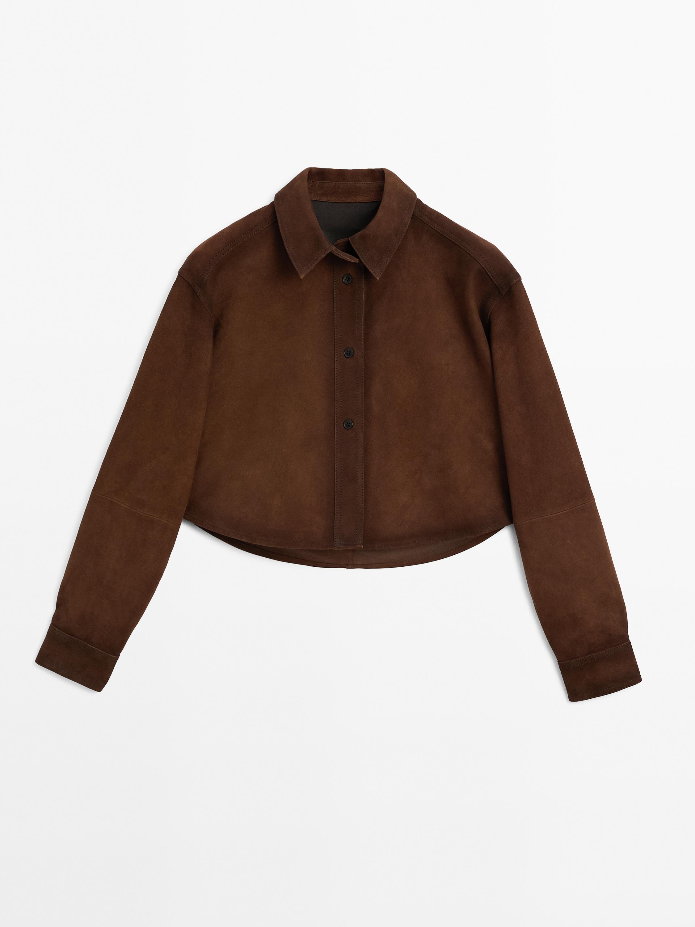 Cropped suede leather shirt