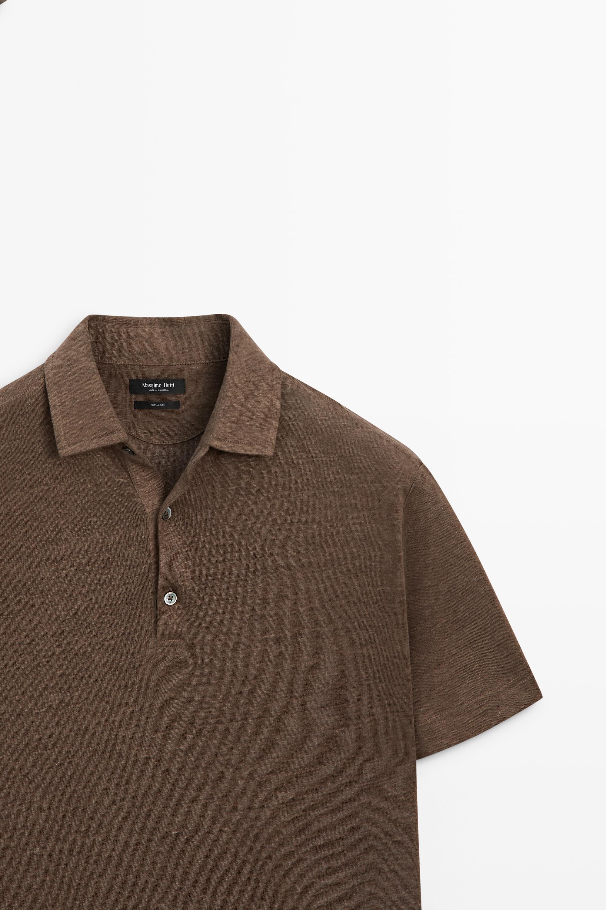 100% linen short sleeve polo shirt — OIL
