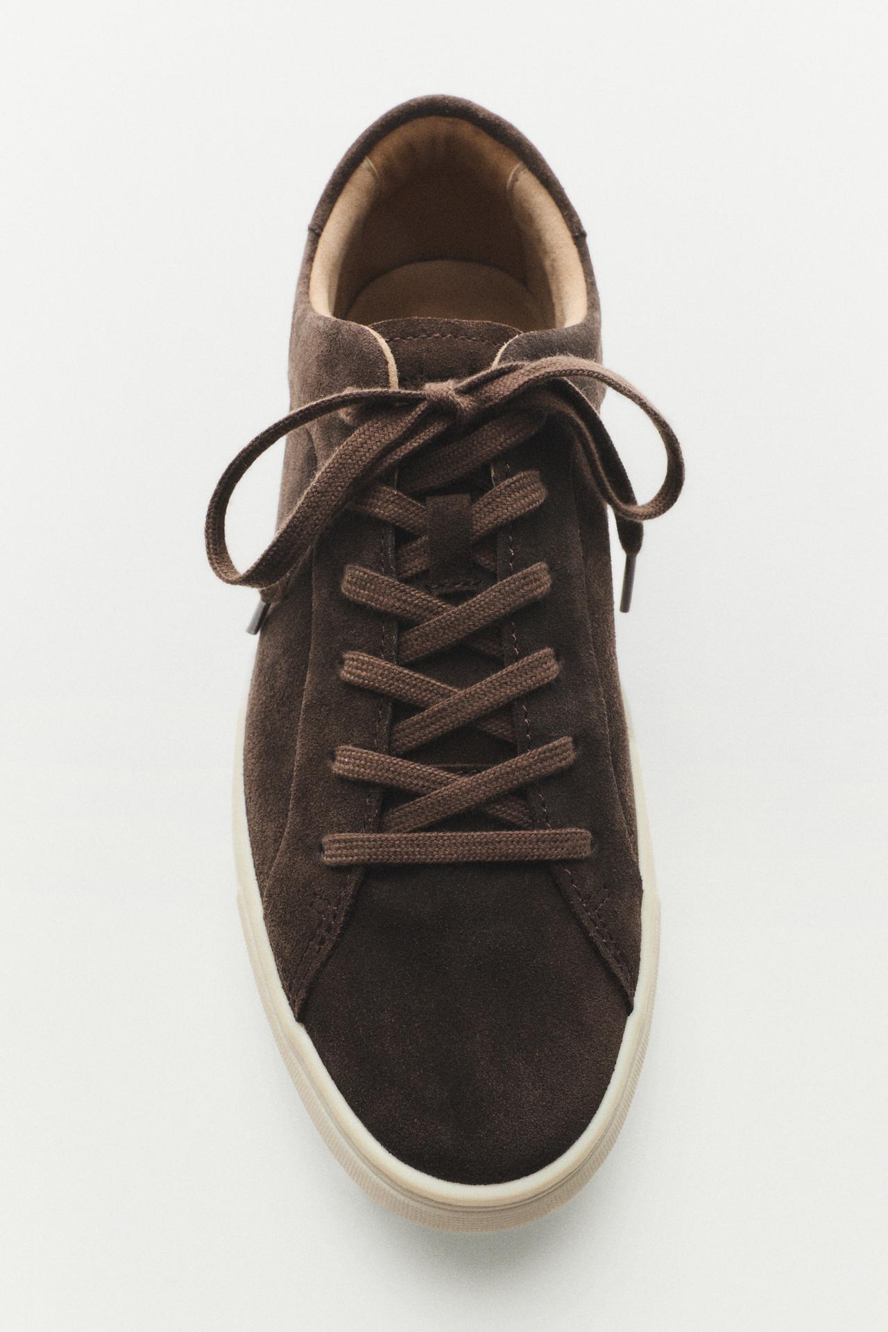 Leather trainers with lug sole — BROWN