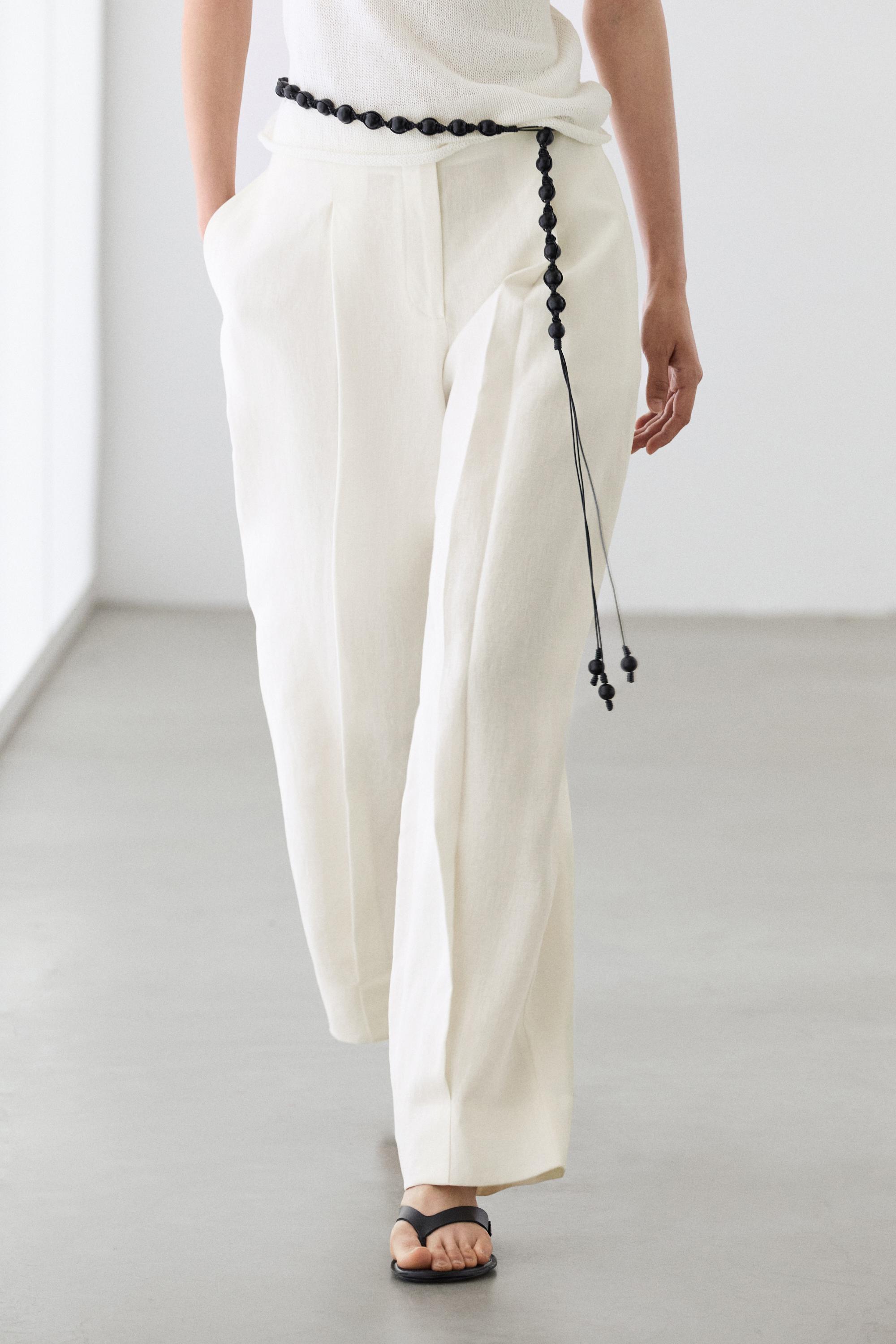 Linen trousers with darts — Off white