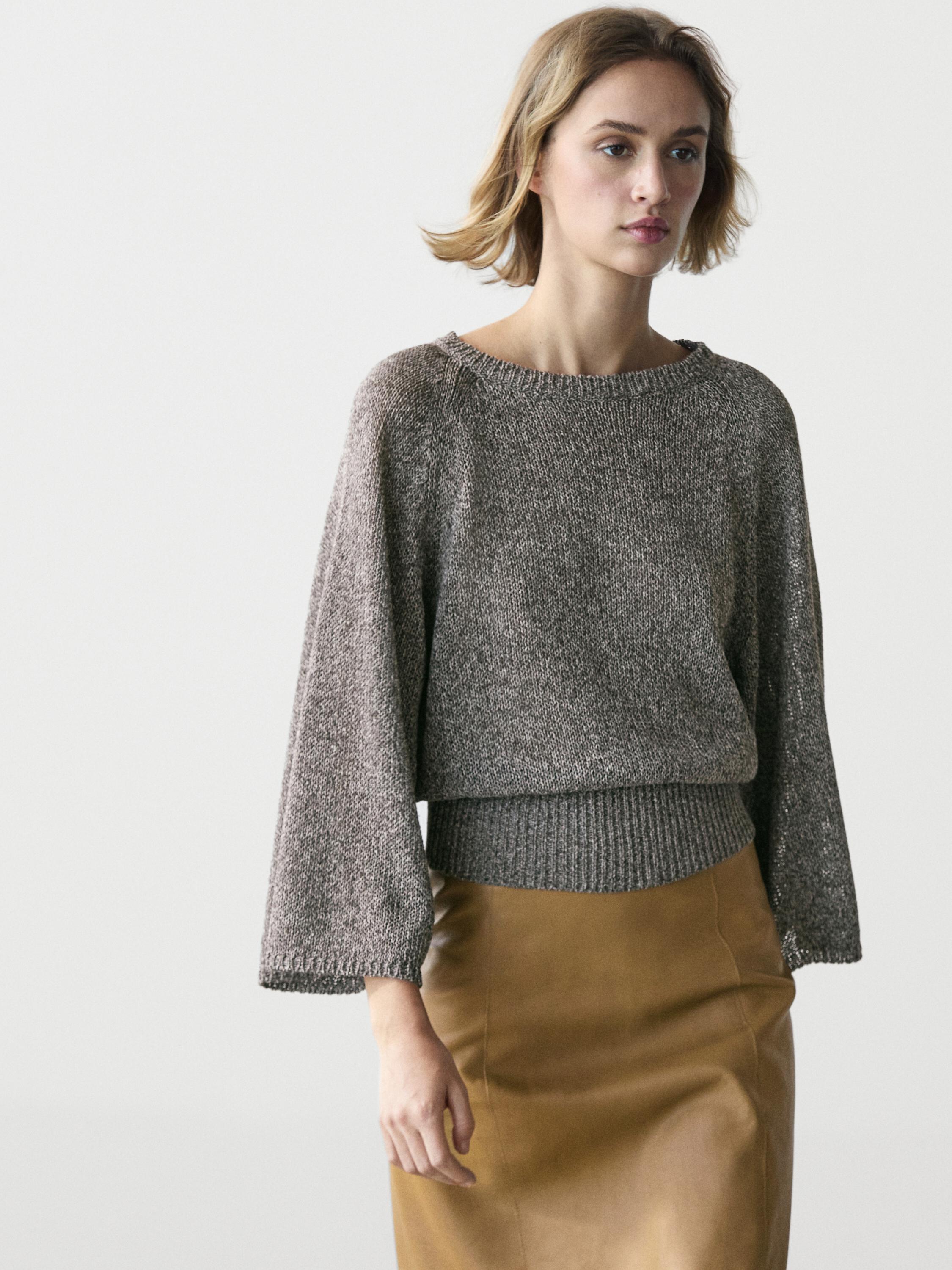 Cotton blend heathered knit sweater — MEDIUM GREY