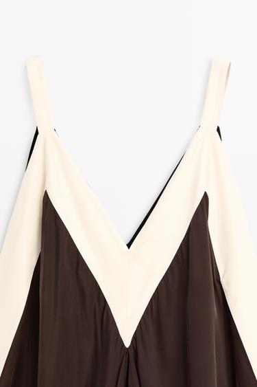 Flowing midi dress with contrast trim detail — BROWN 4