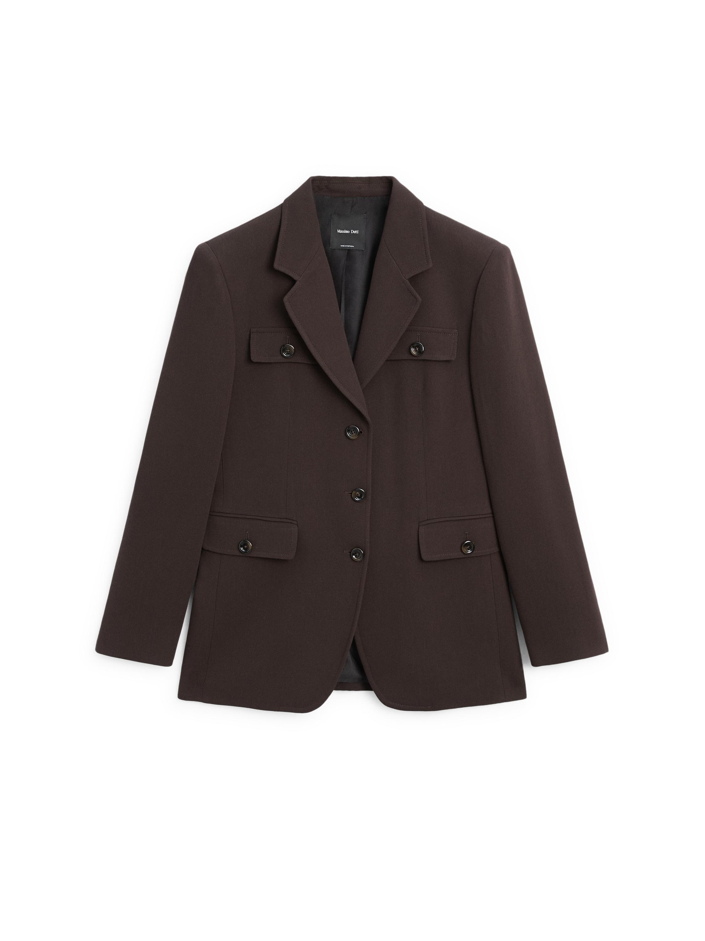 Blazer with pockets and lapel collar — Chocolate