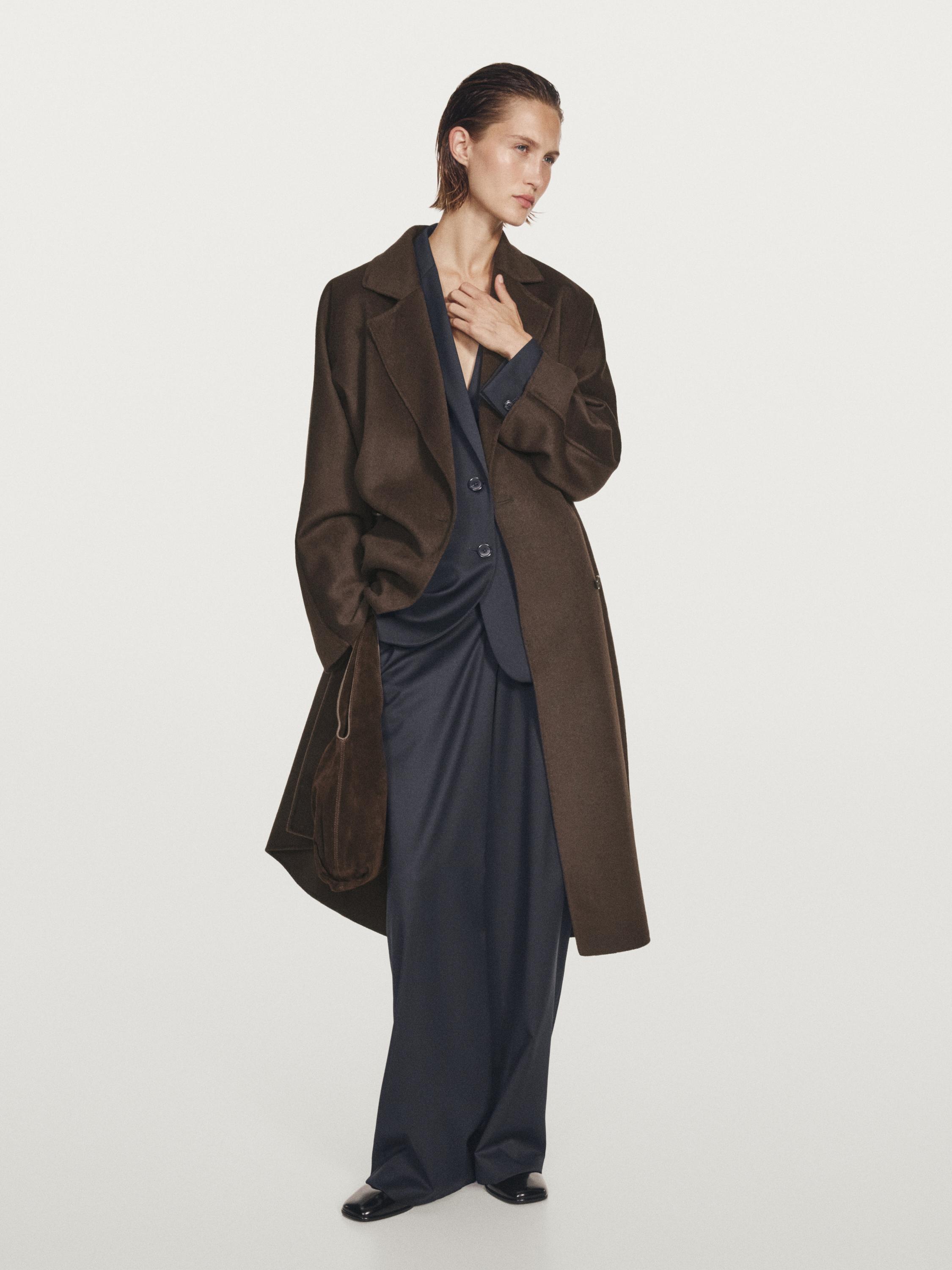 Long double-breasted wool blend coat