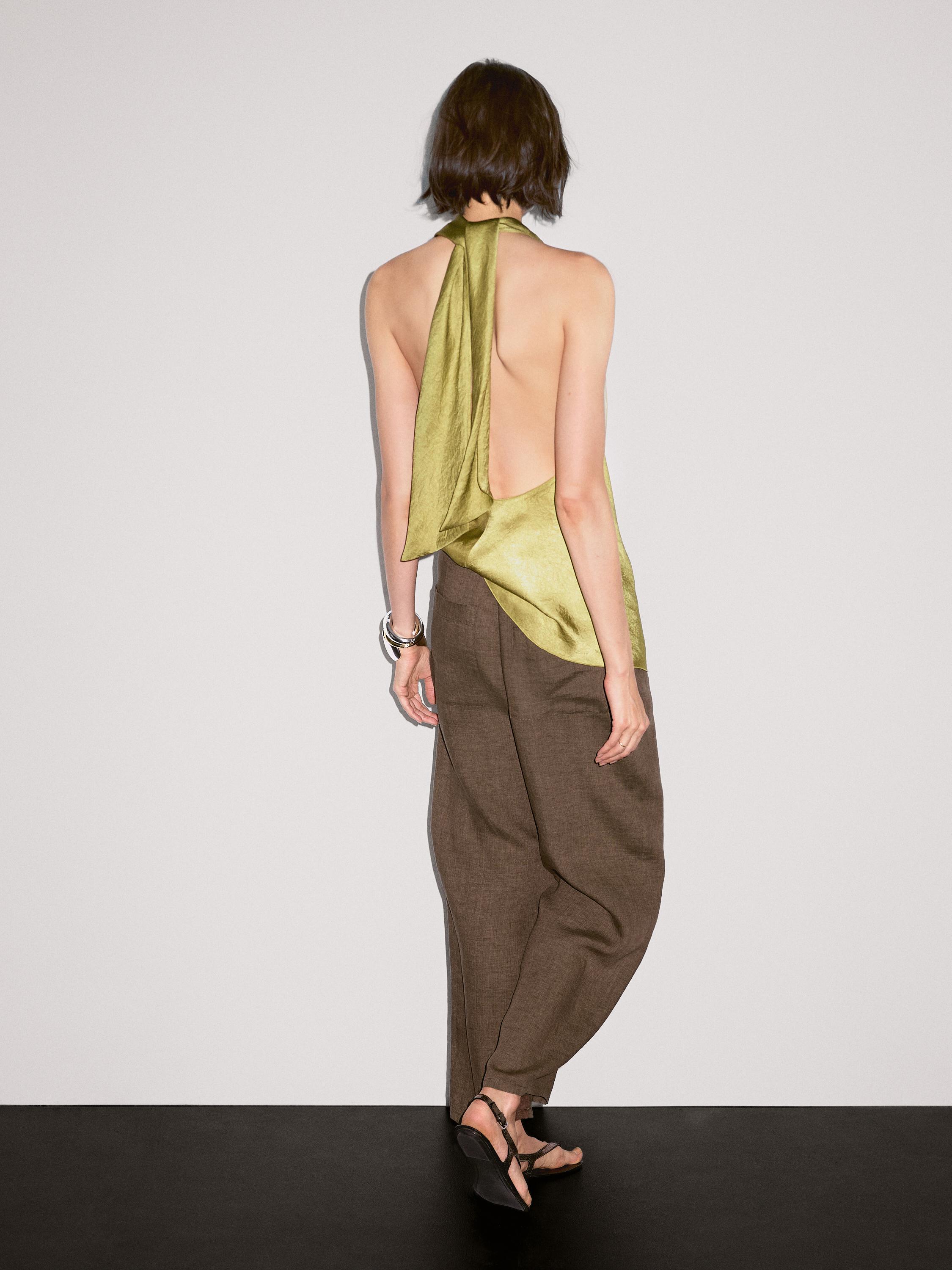 %100 keten geniş paça pantolon