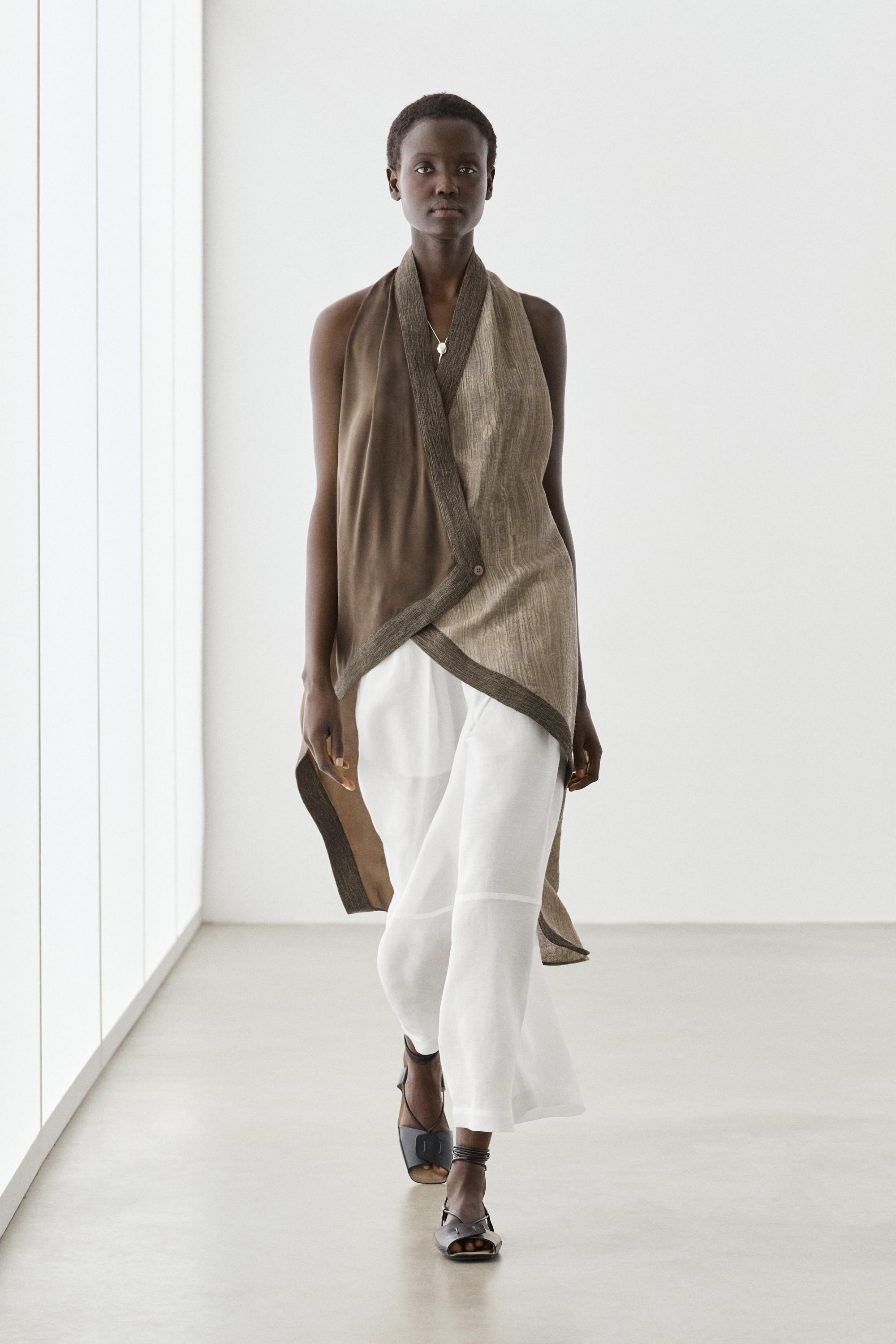Flowing linen blend pants with seams — WHITE