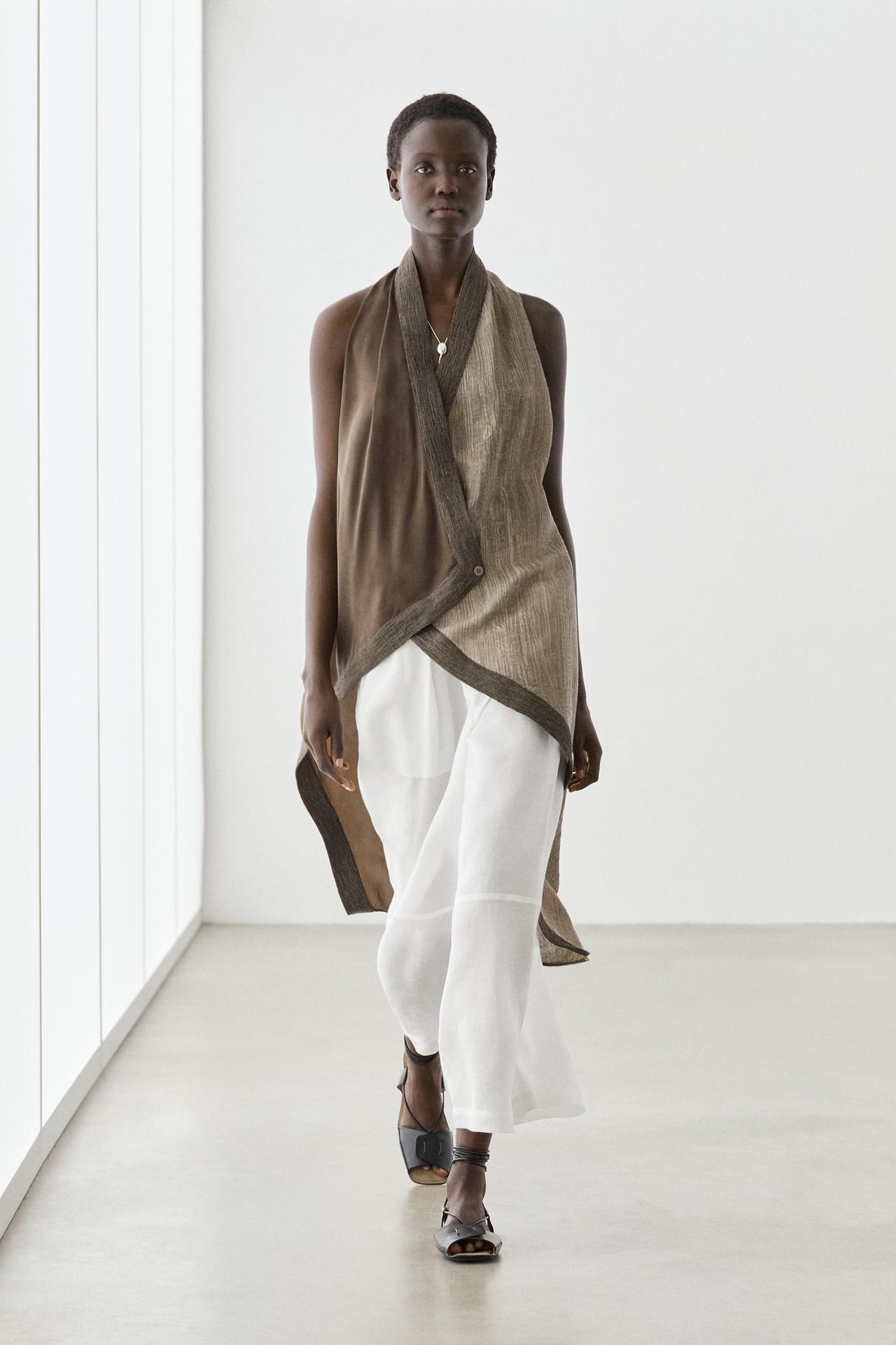 Flowing linen blend pants with seams — WHITE