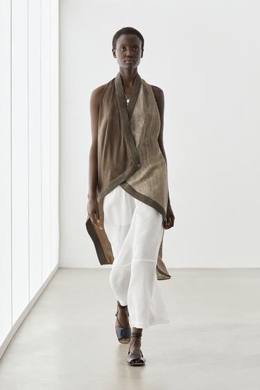 Flowing linen blend pants with seams — WHITE 1