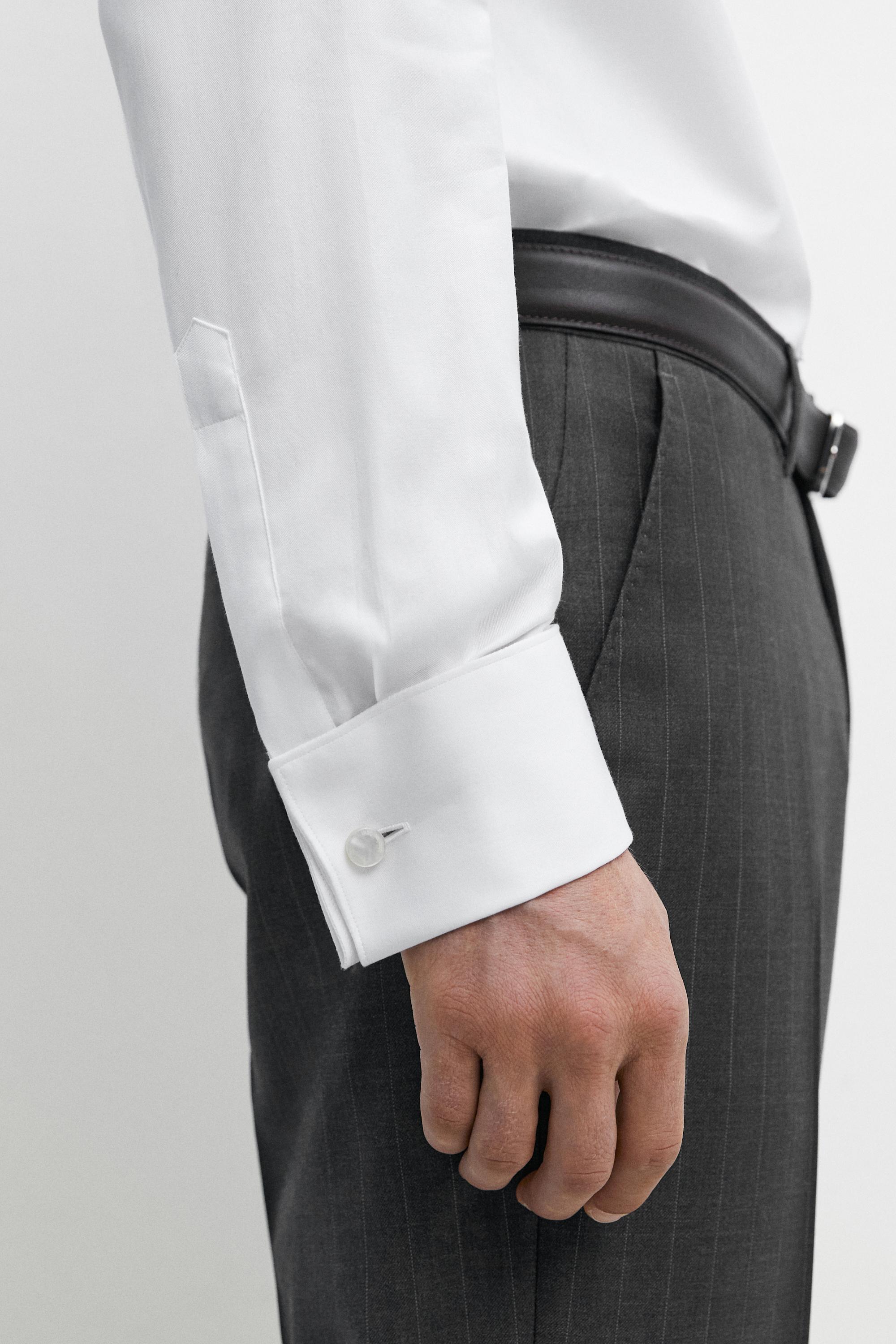 Slim fit cotton shirt with double cuffs — WHITE