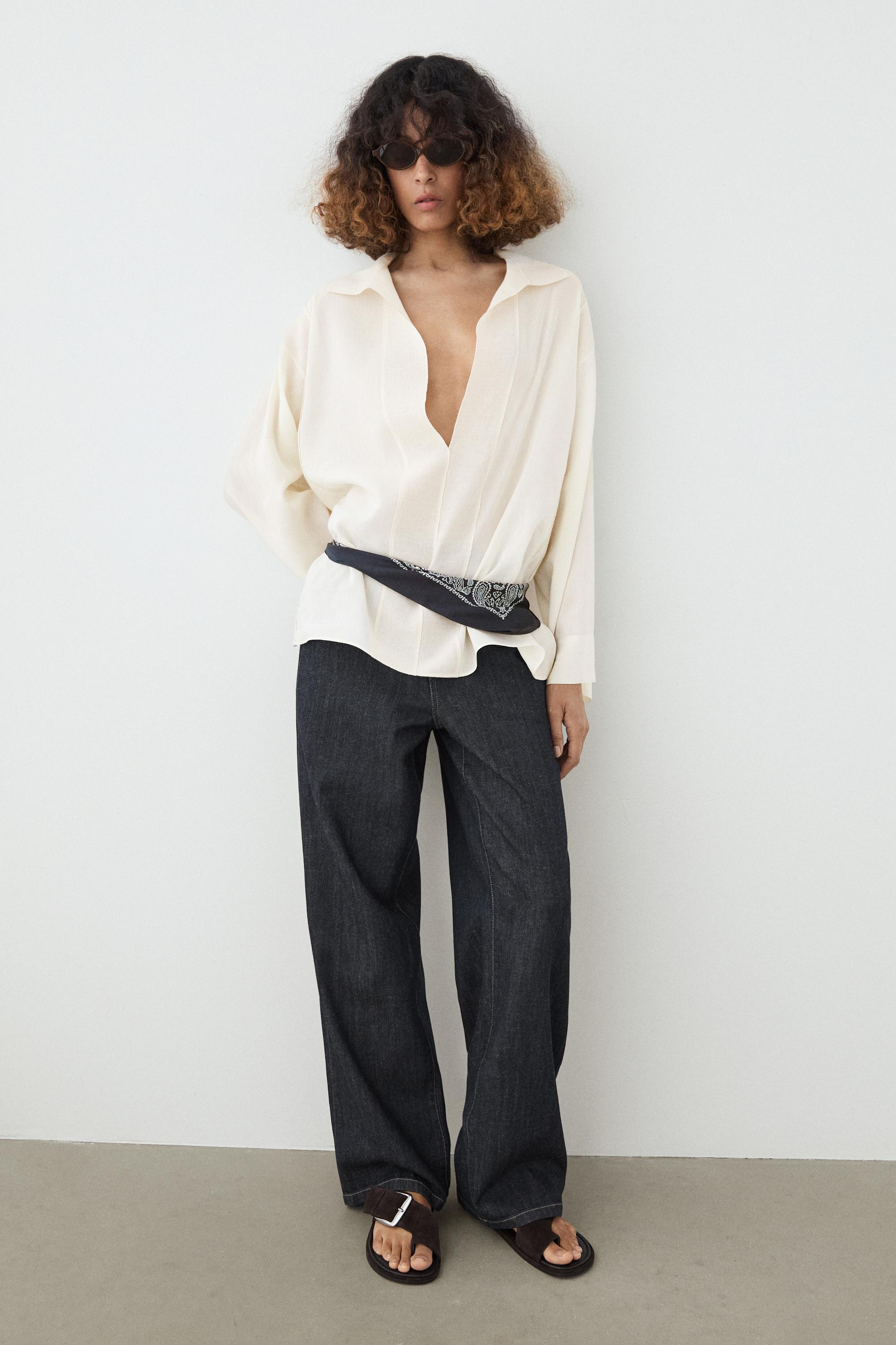 Flowing blouse with seam details — CREAM