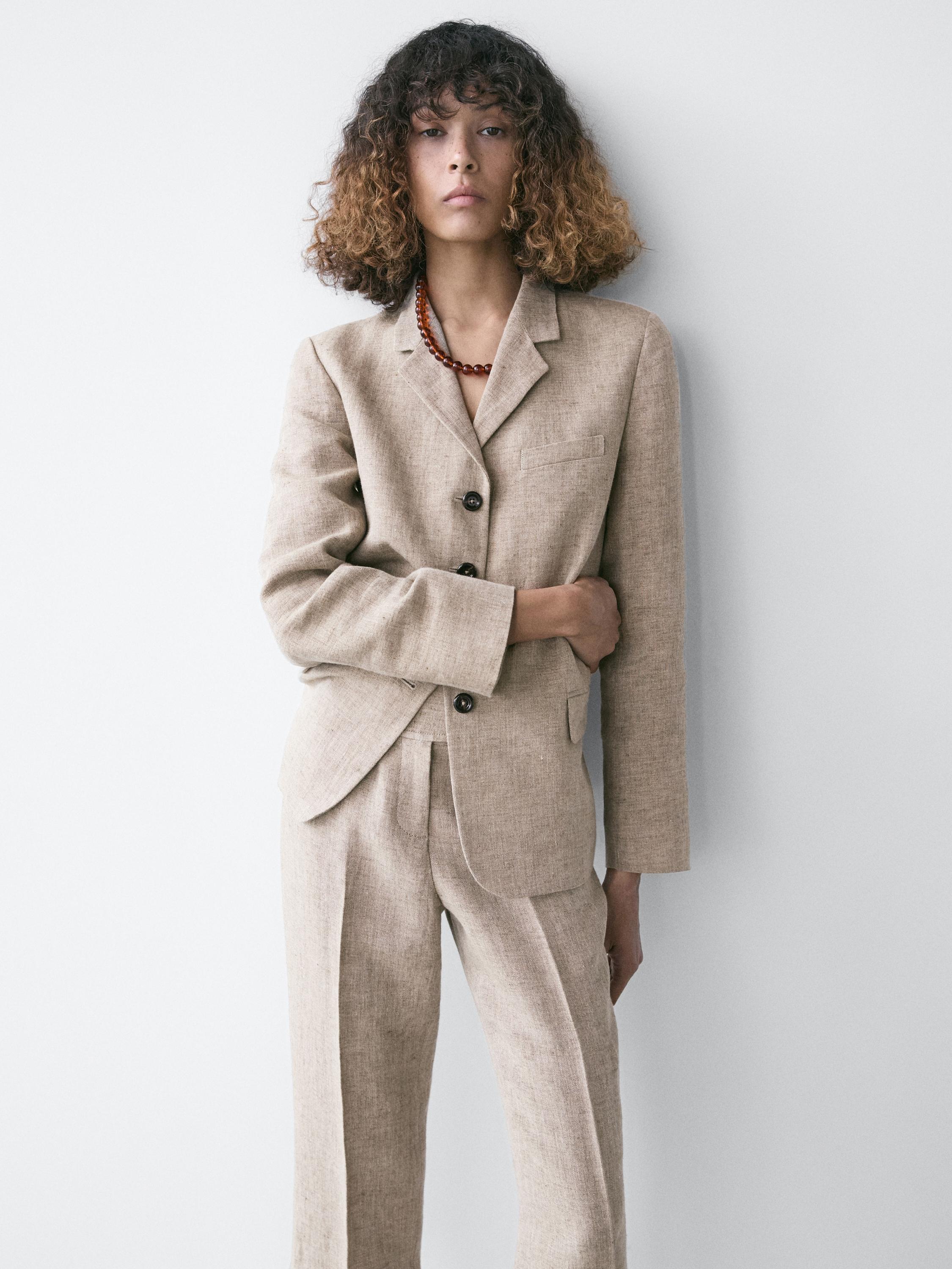 Linen melange capris — BEIGE
