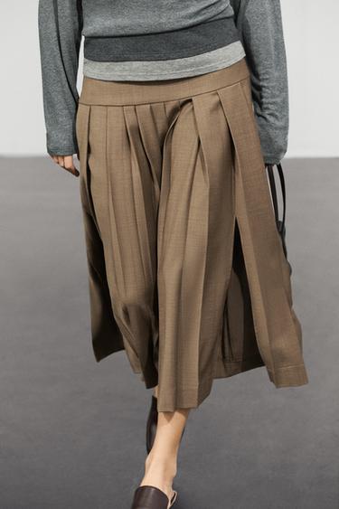 Pleated wool-blend midi skirt — BROWN 3