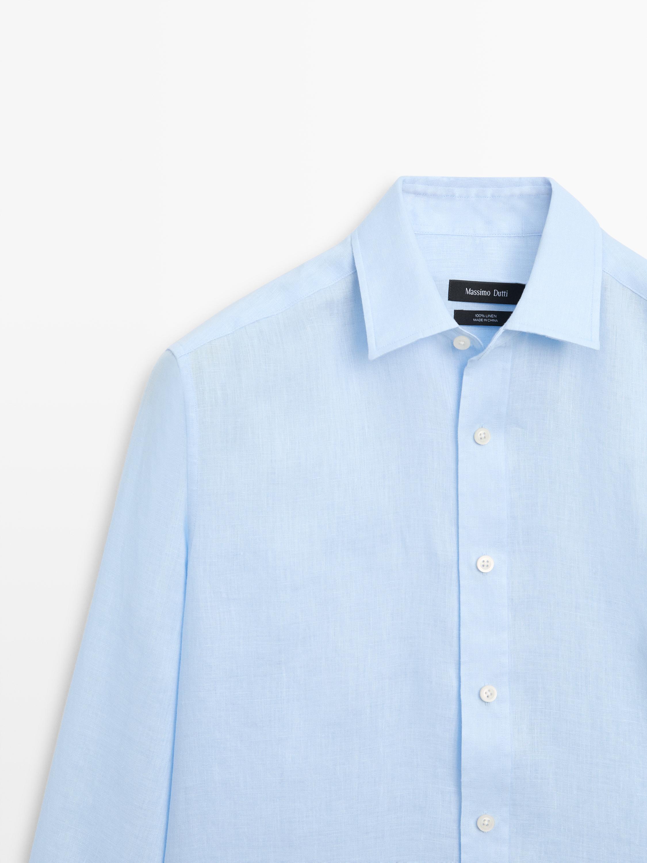 100% linen slim fit shirt — Sky blue