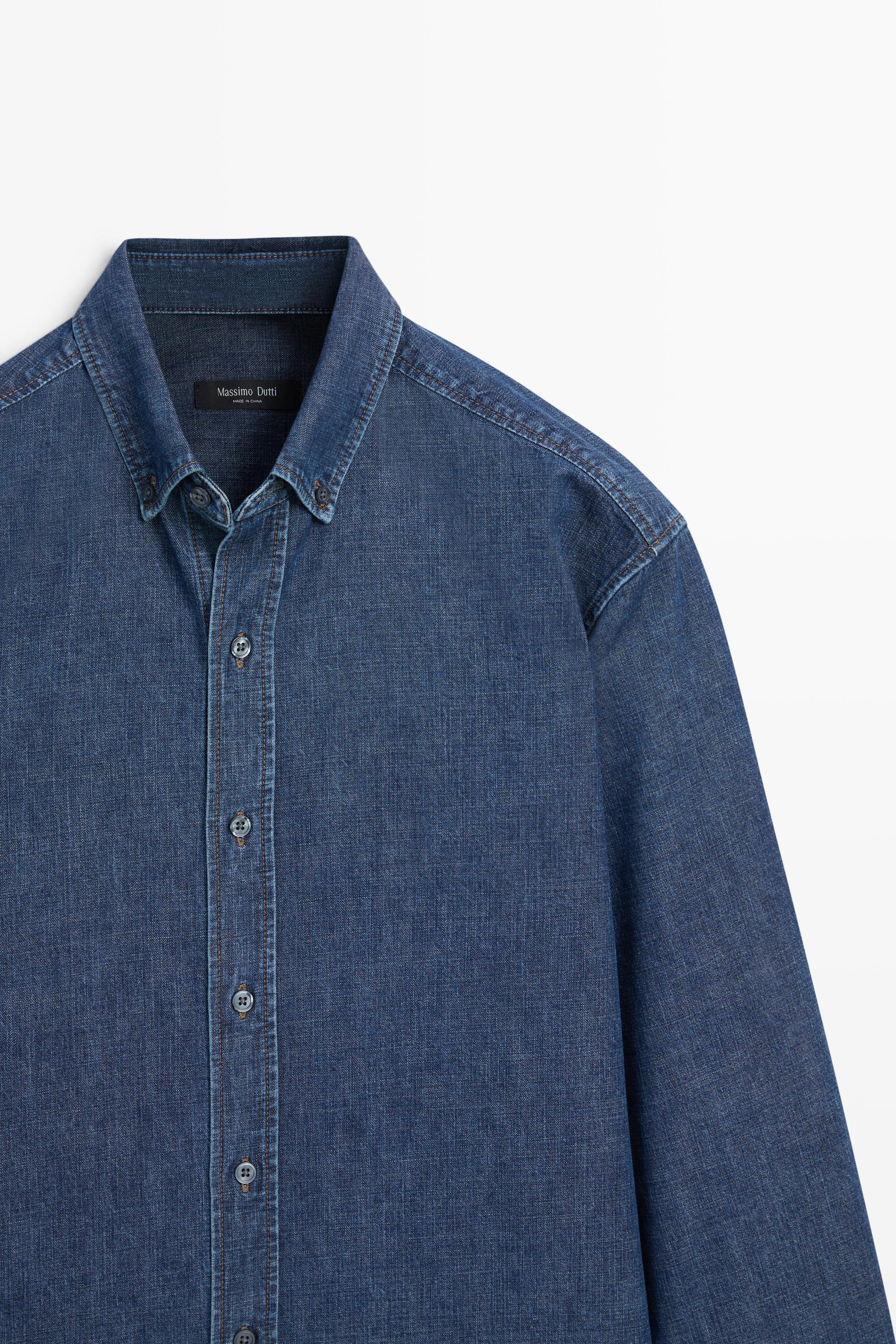100% Cotton Regular Fit Denim Shirt — MEDIUM BLUE