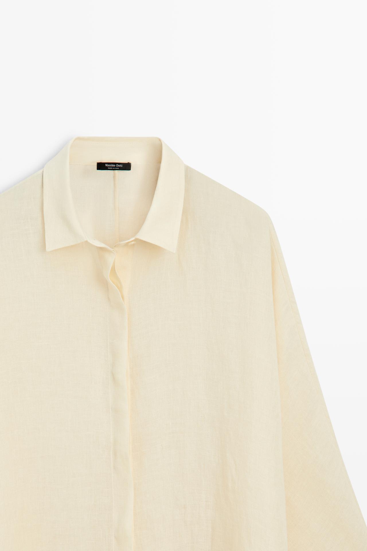 100% linen short shirt dress — PALE YELLOW