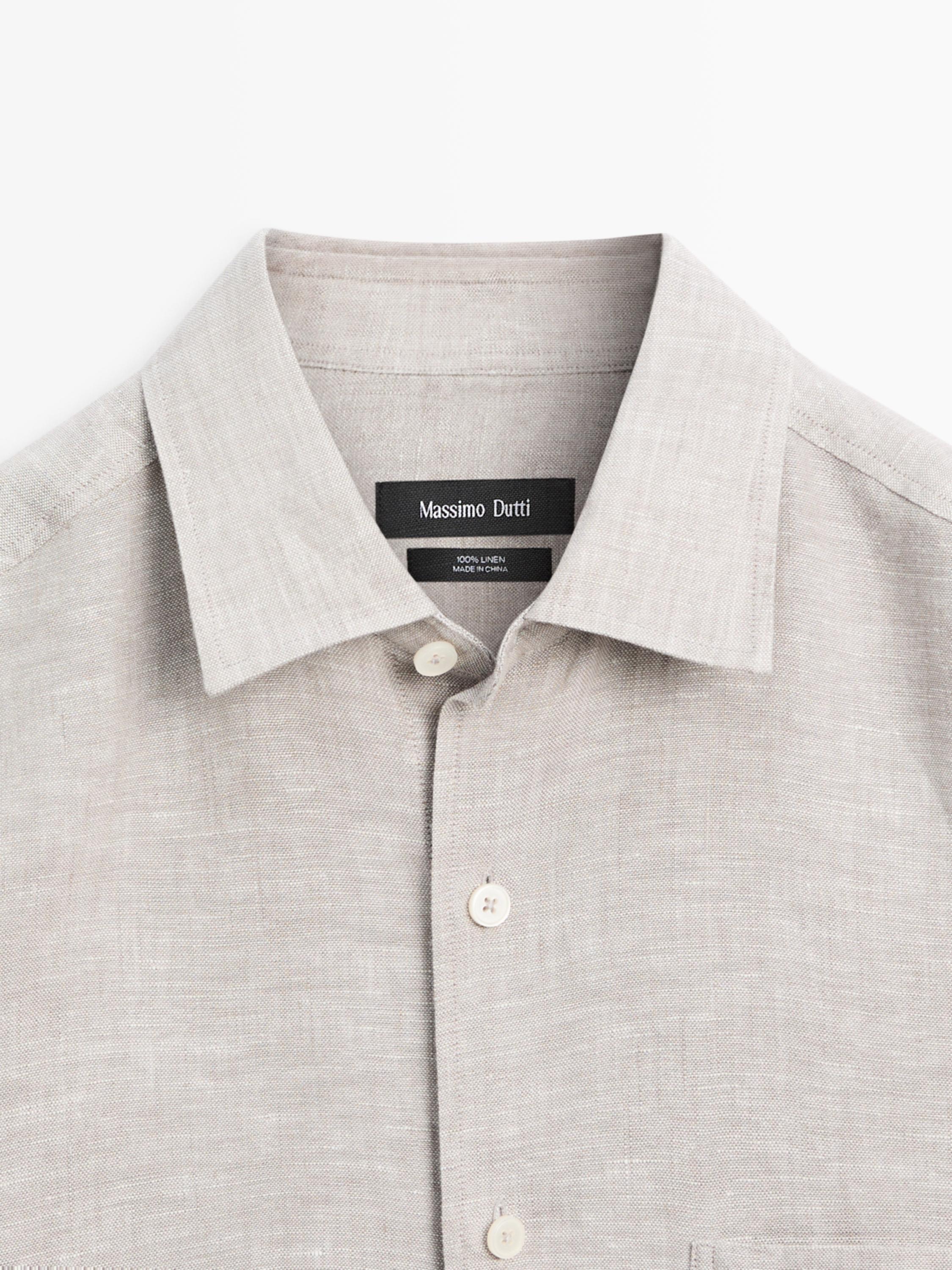Regular fit linen shirt with pocket — MINK