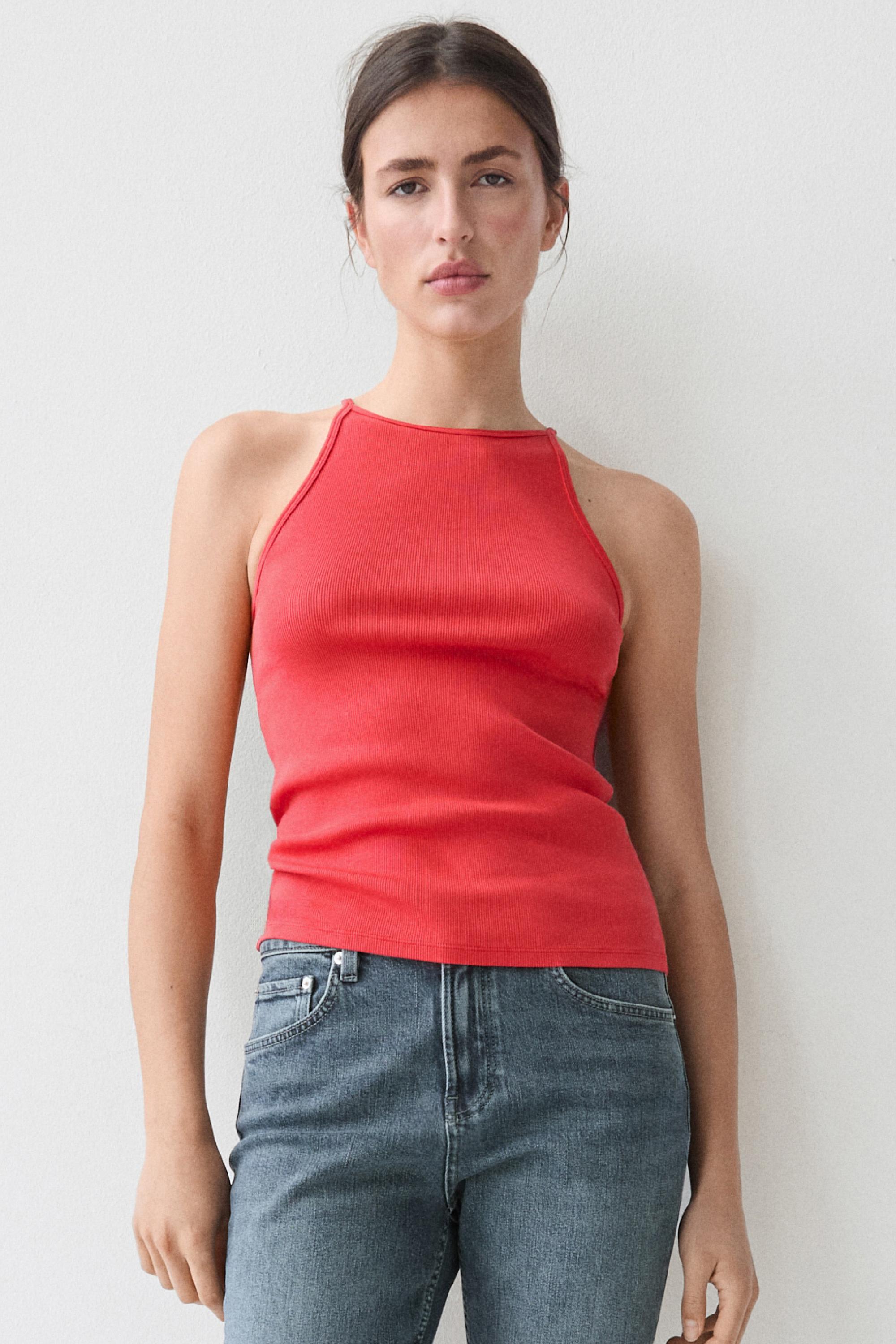 Cotton blend halter top — CORAL