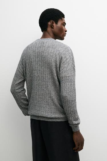 Linen cotton mouliné knit sweater — NAVY BLUE 5