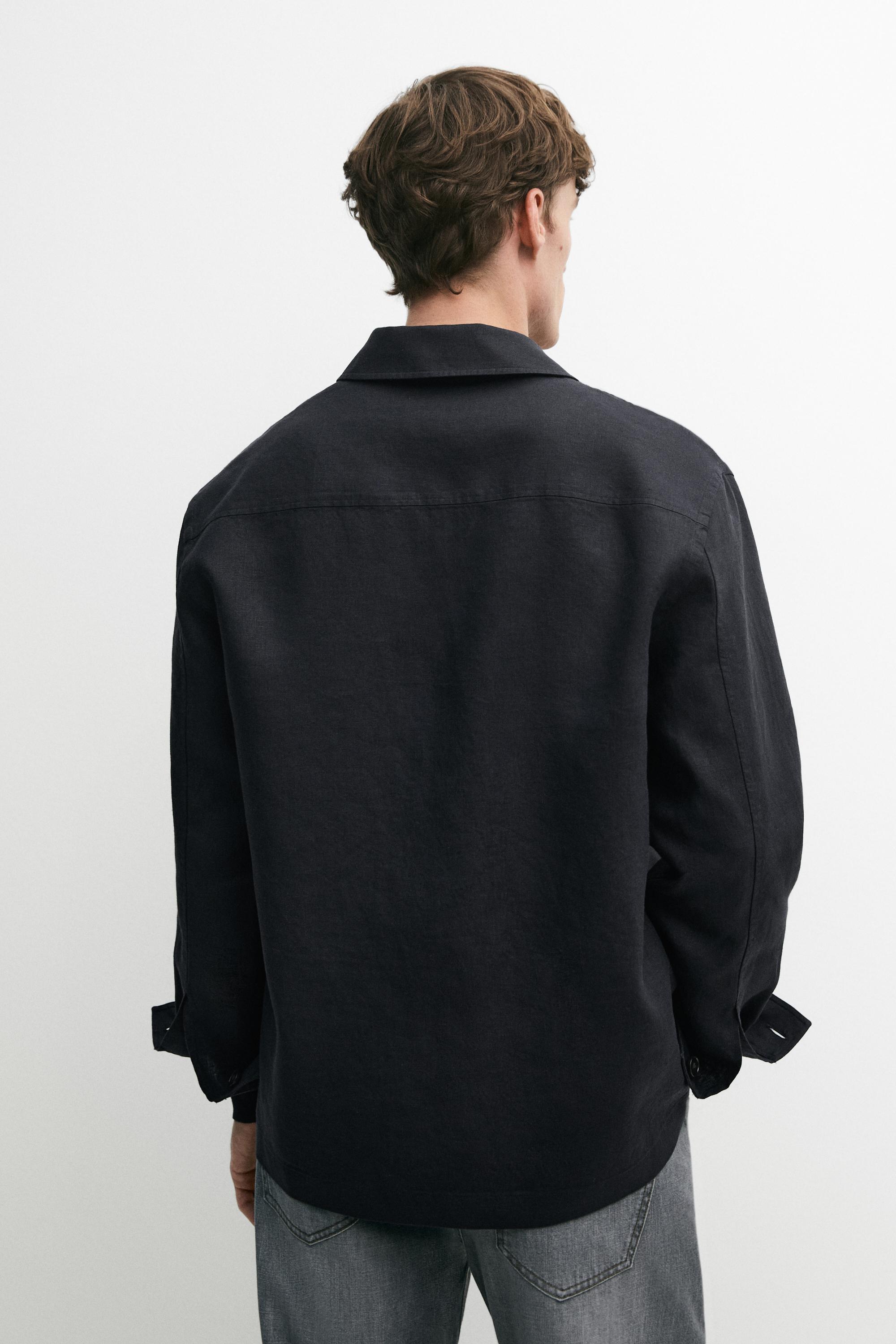 Linen total look overshirt with pocket details — NAVY BLUE