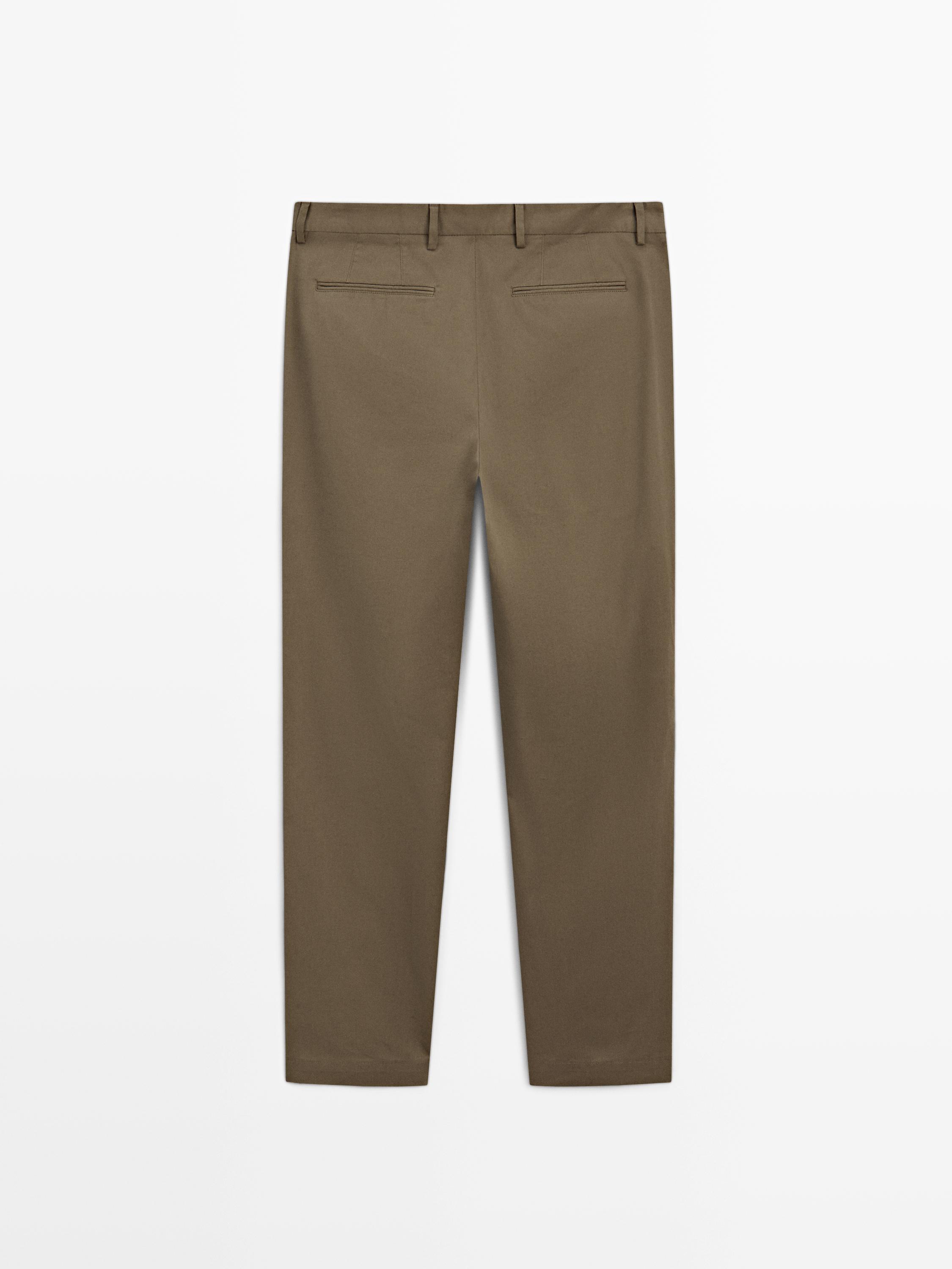 Slim fit cotton blend trousers