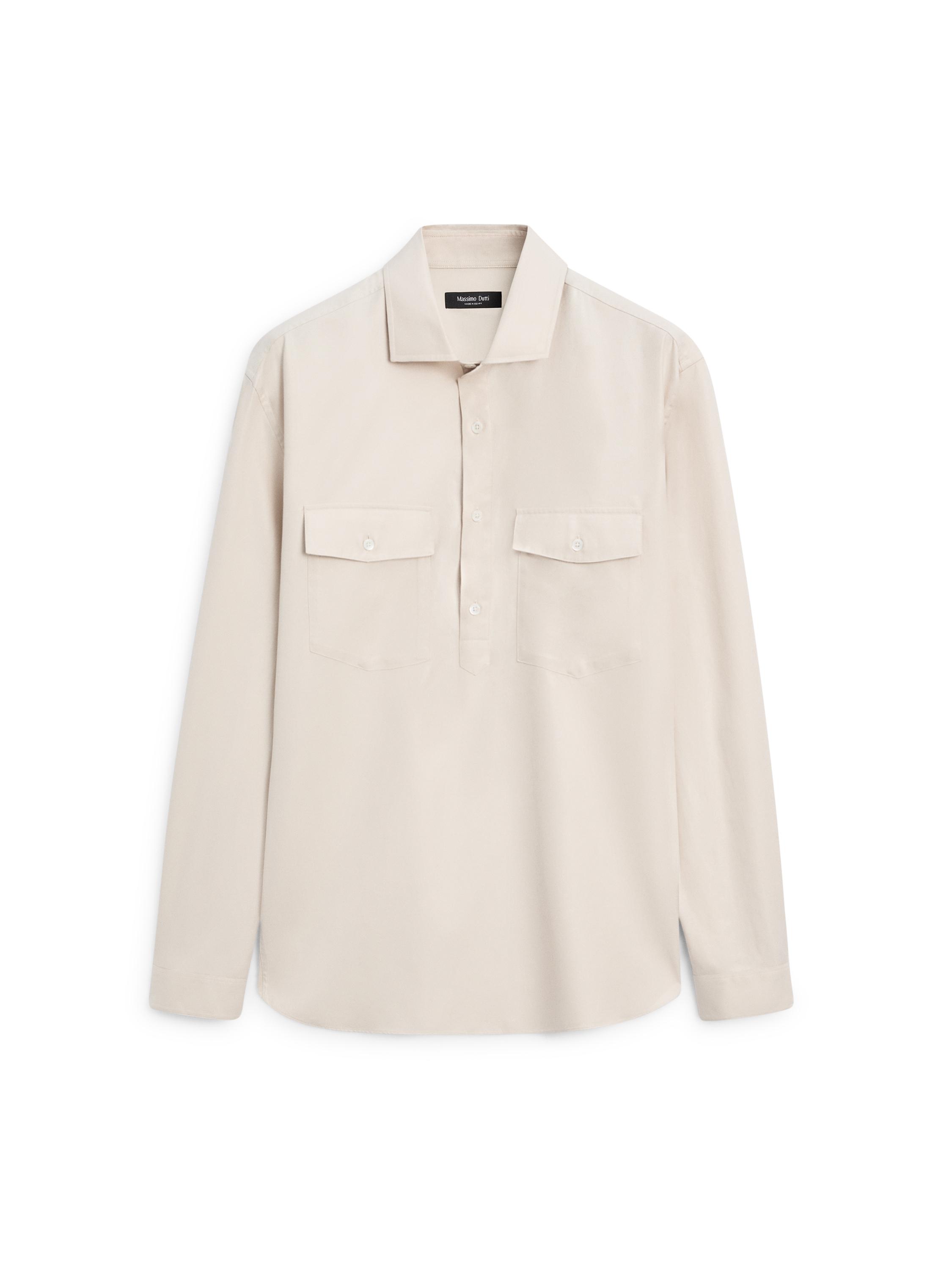 Cotton shirt with pockets — BEIGE