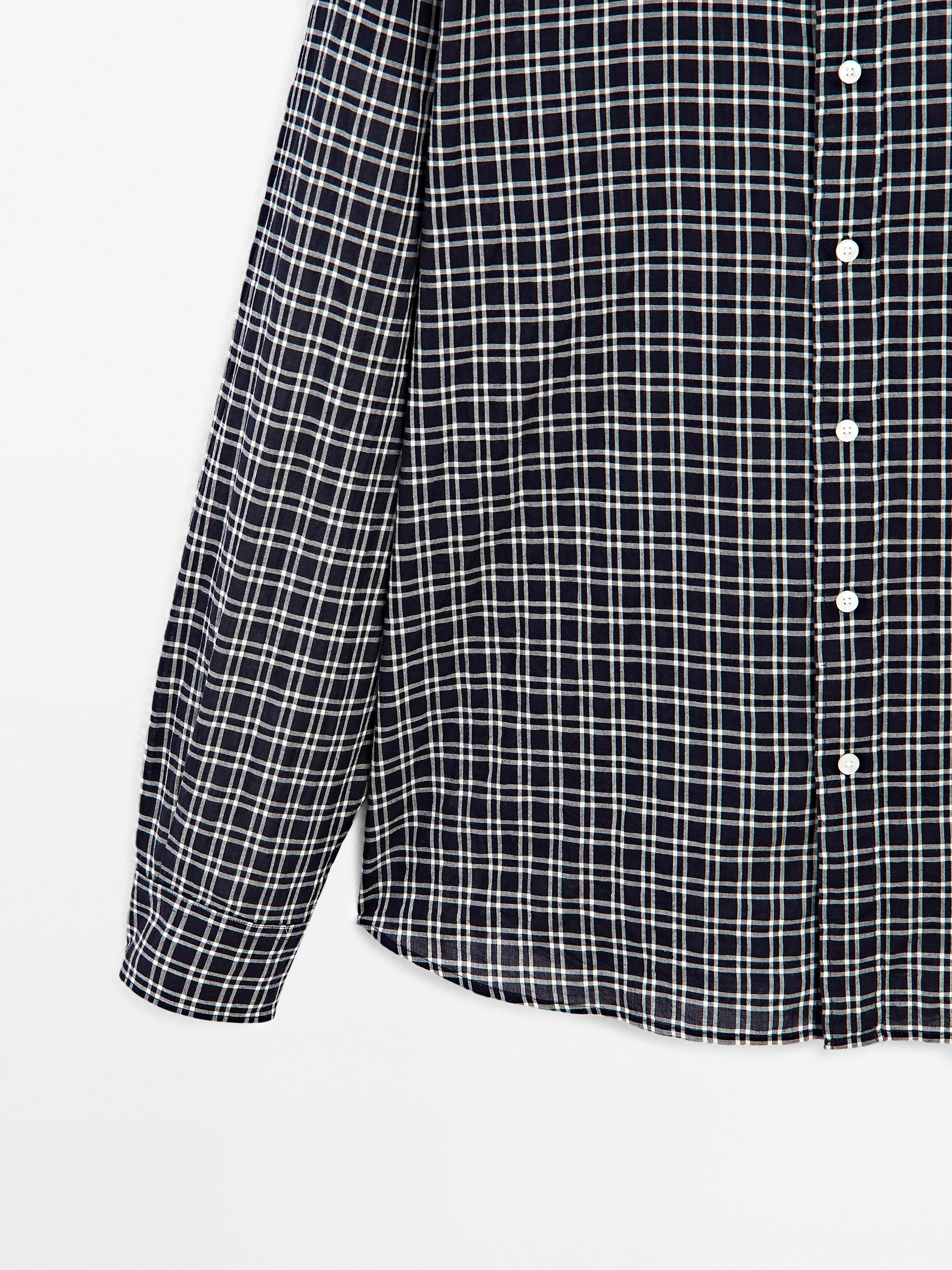 Regular fit check cotton blend shirt