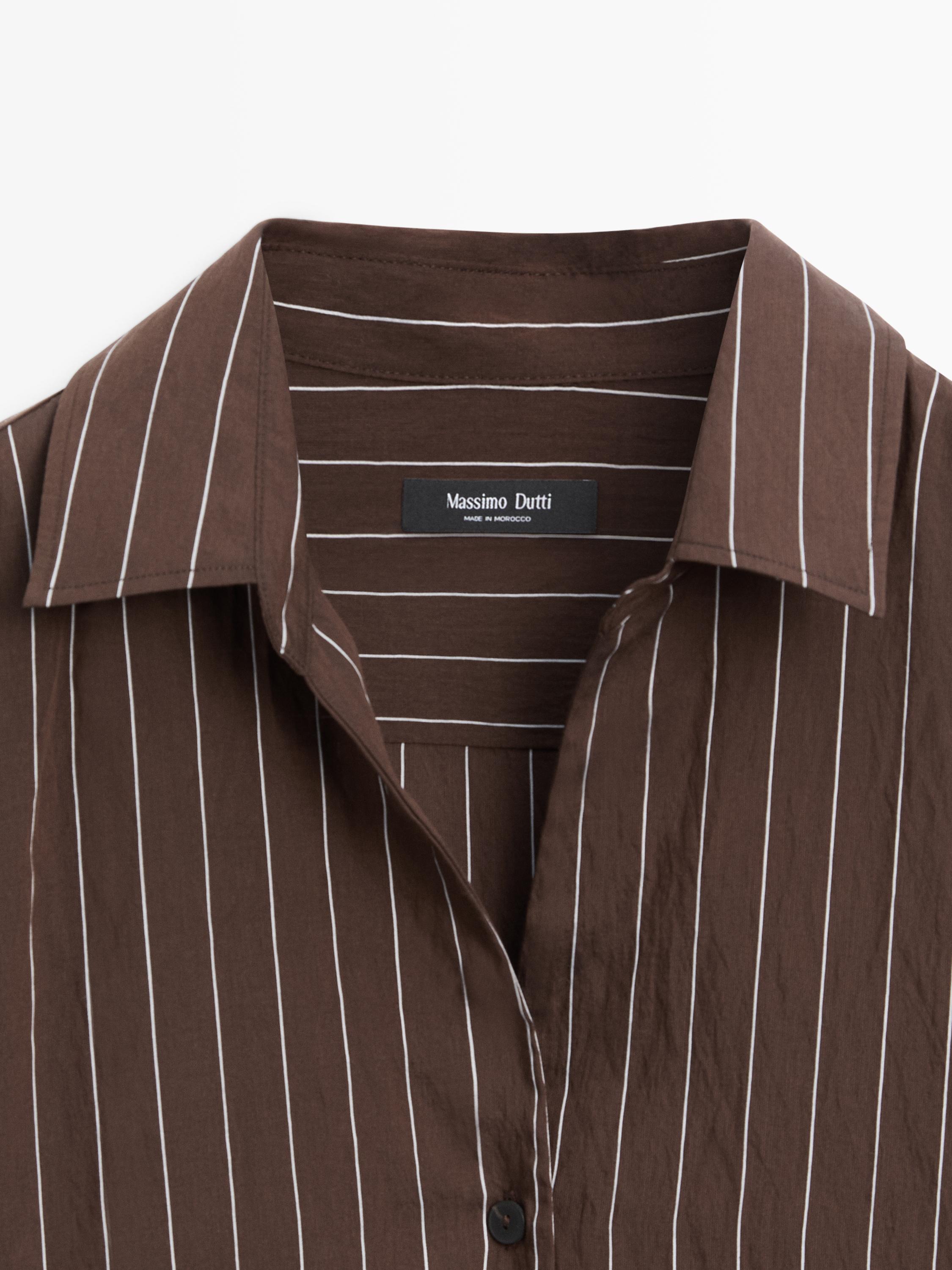 Striped shirt with scarf detail — BROWN