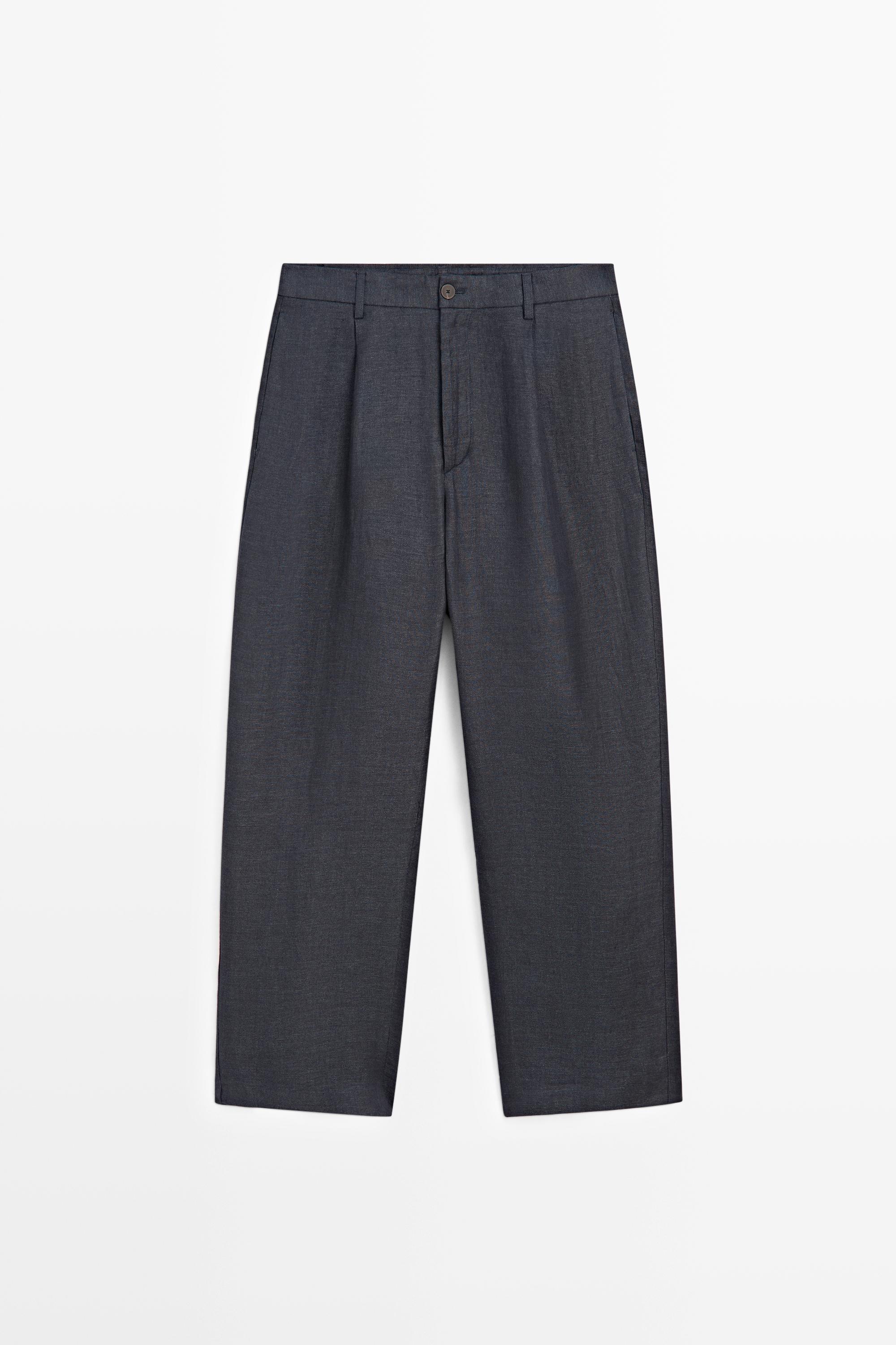 100% linen total look melange trousers — INK BLUE