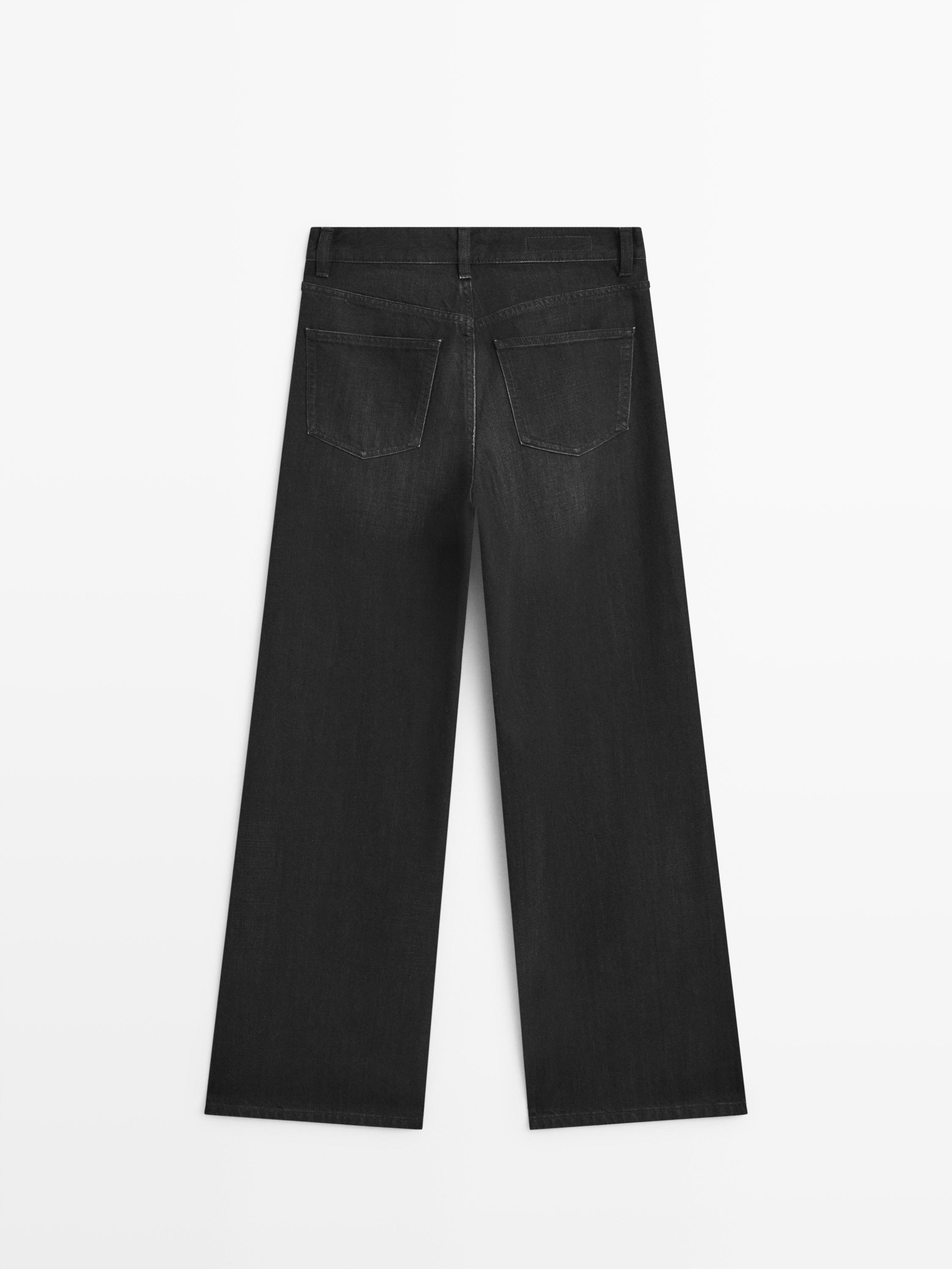 Straight-leg high-waist jeans — BLACK