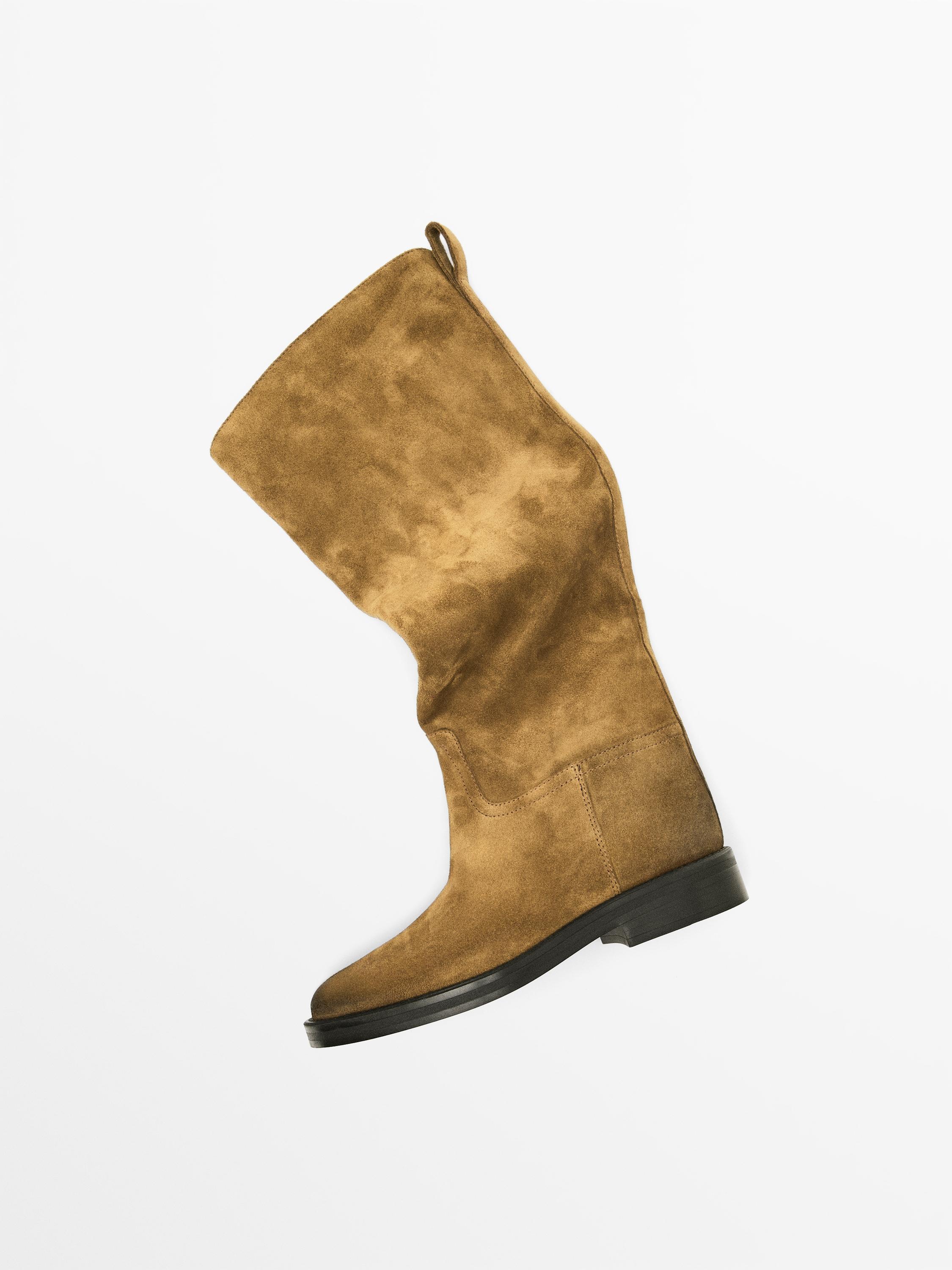 Oiled split suede riding boots