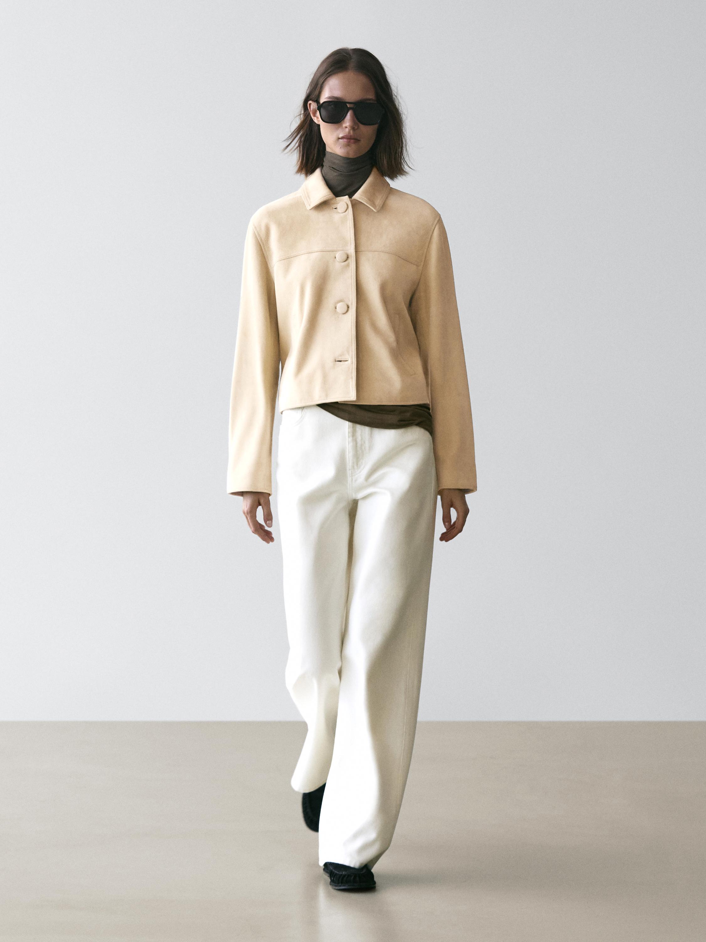 Veste courte en cuir effet daim