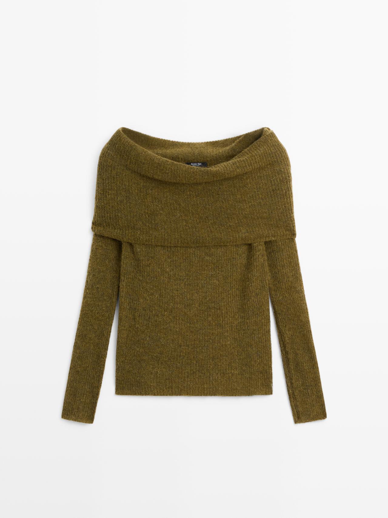 Massimo Dutti - Dame - Strikket Sweater Med Bare Skuldre - Grøn - M